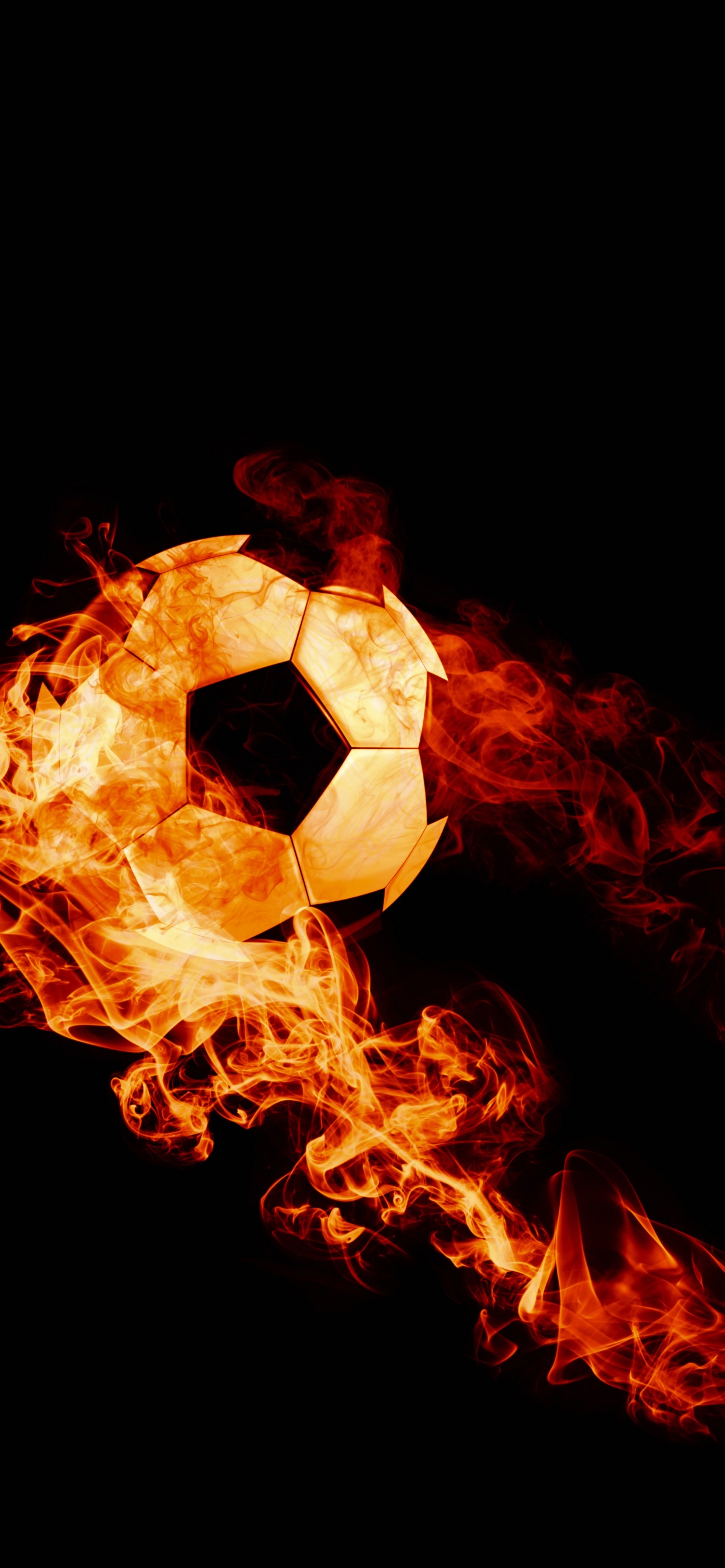 Обои мяч, футбол, пламя, огонь, тепло в разрешении 1242x2688