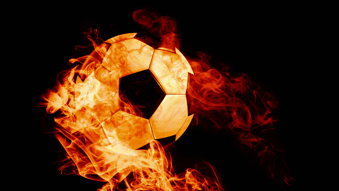 Обои мяч, футбол, пламя, огонь, тепло в разрешении 1366x768