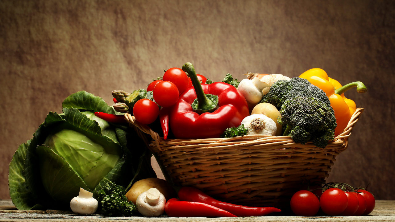 Обои овощ, вегетарианская кухня, природные продукты, натюрморт, пища в разрешении 1280x720