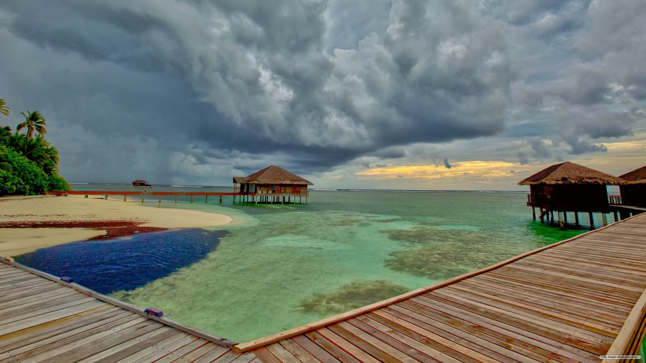 Обои облако, Мальдивы, море, Остров, тропическая зона в разрешении 1280x720