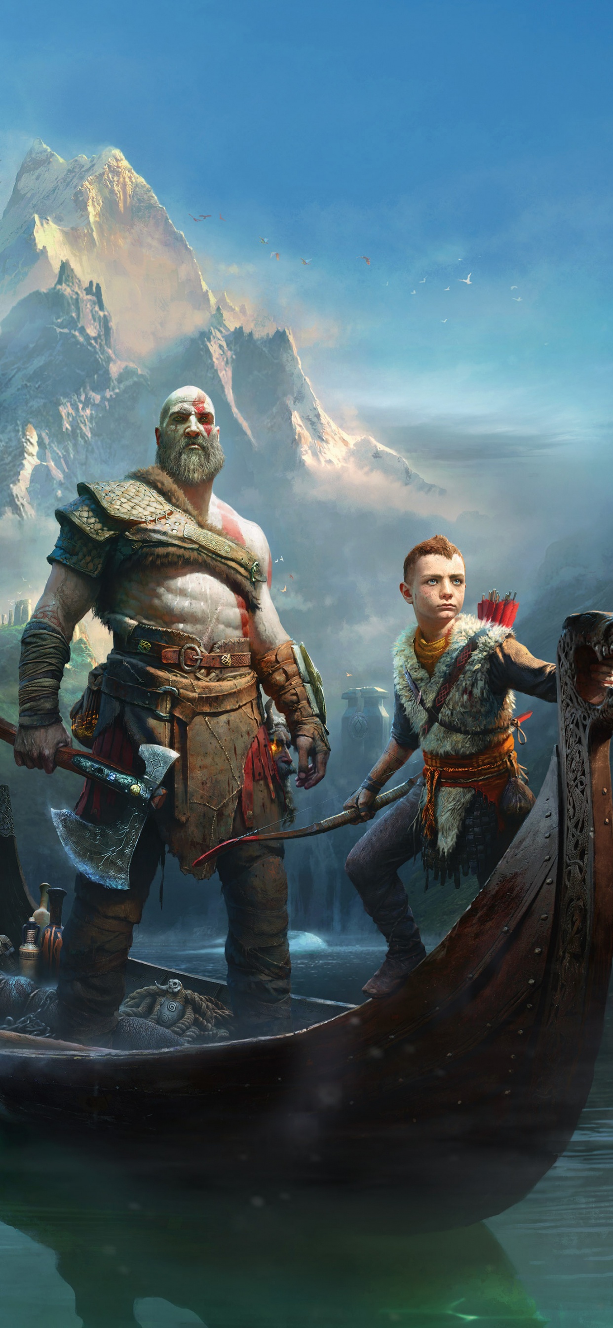 Обои god of war, кратос, playstation 4, приключенческая игра, компьютерная игра в разрешении 1242x2688