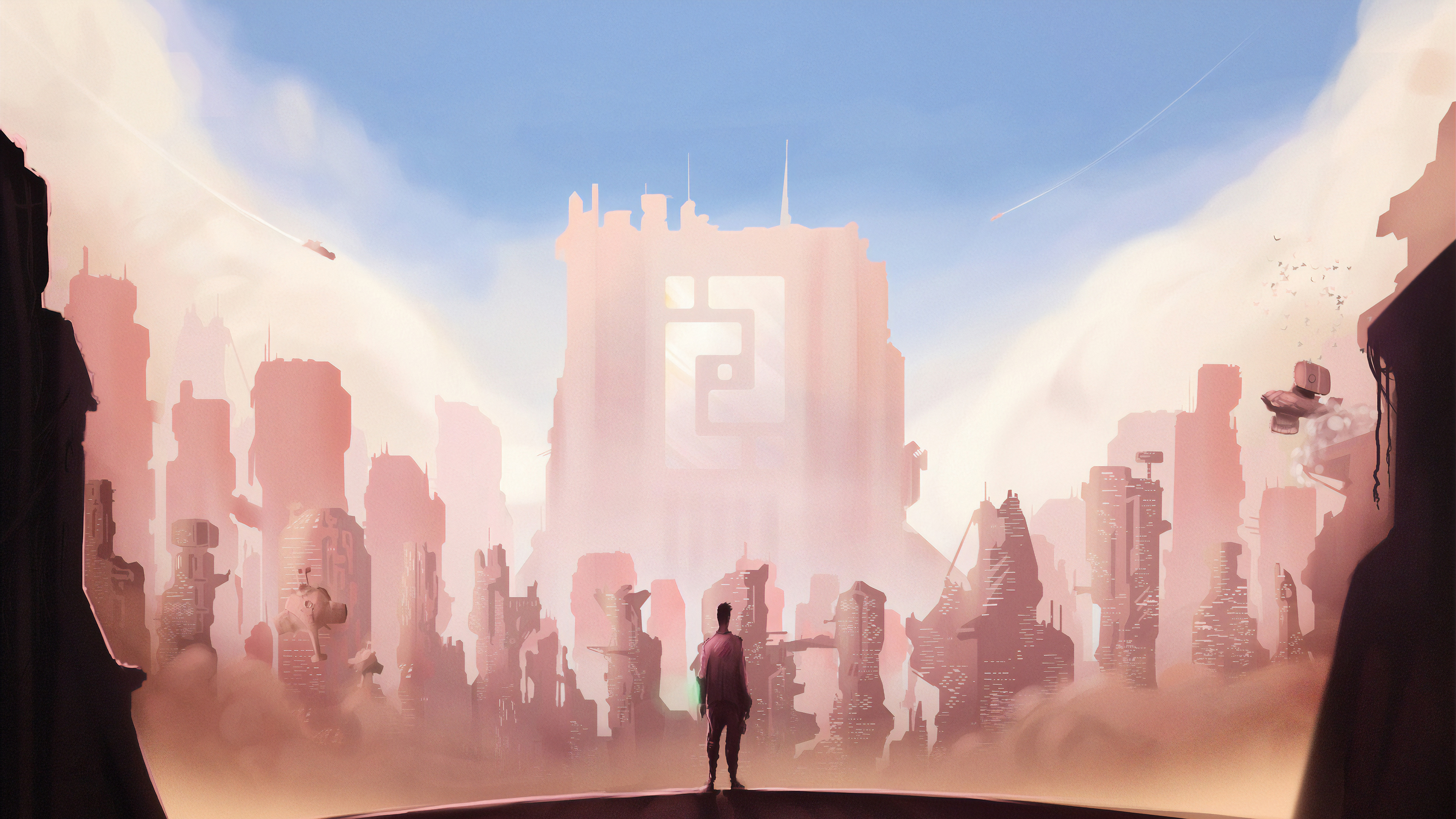 Обои иллюстрация, город, арт, мир, анимация в разрешении 3840x2160