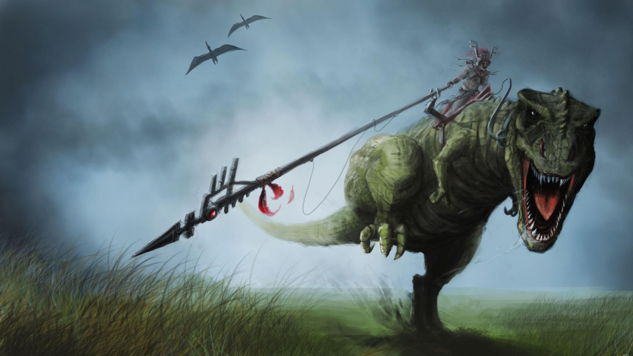 Обои дракон, всадник, облако, создание оружия, дерево в разрешении 1280x720