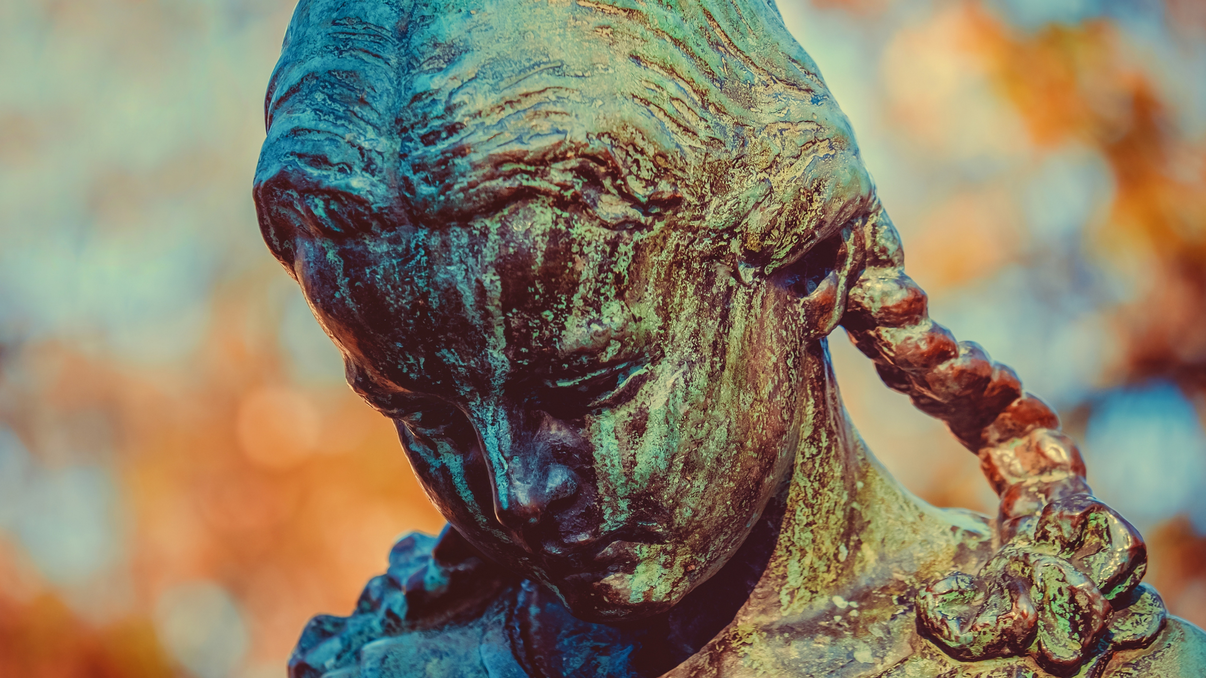 Обои бронзовая скульптура, скульптура, статуя, кожа, глаз в разрешении 3840x2160