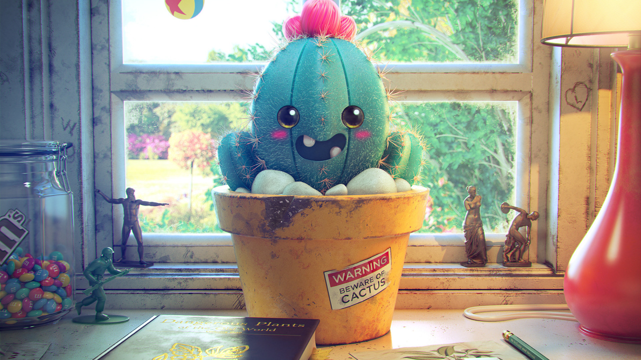 Обои 3d кактус обои, кактус, растение, зеленый, синий в разрешении 1280x720