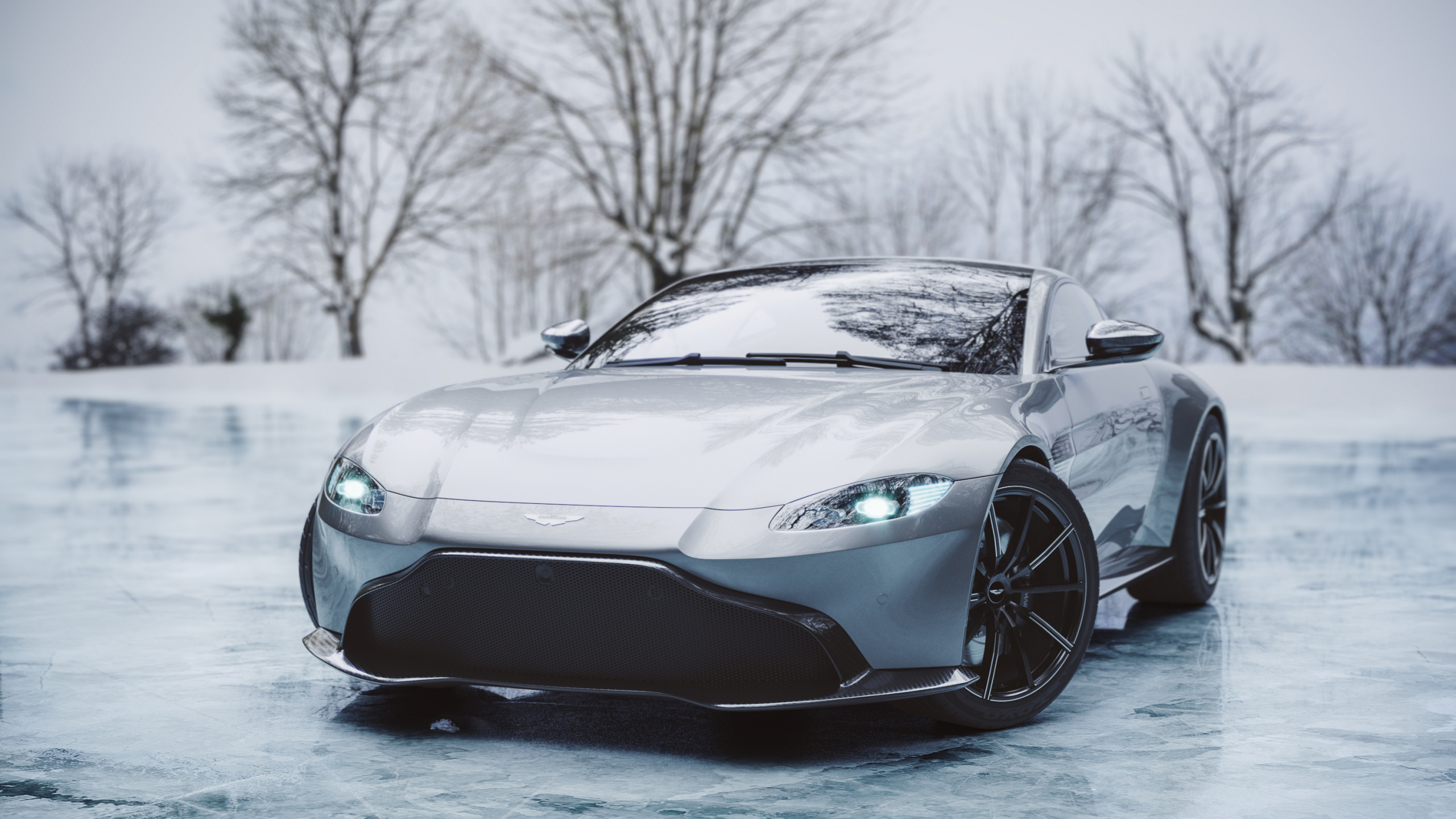 Обои Астон Мартин, спорткар, авто, aston martin vantage, снег в разрешении 2560x1440