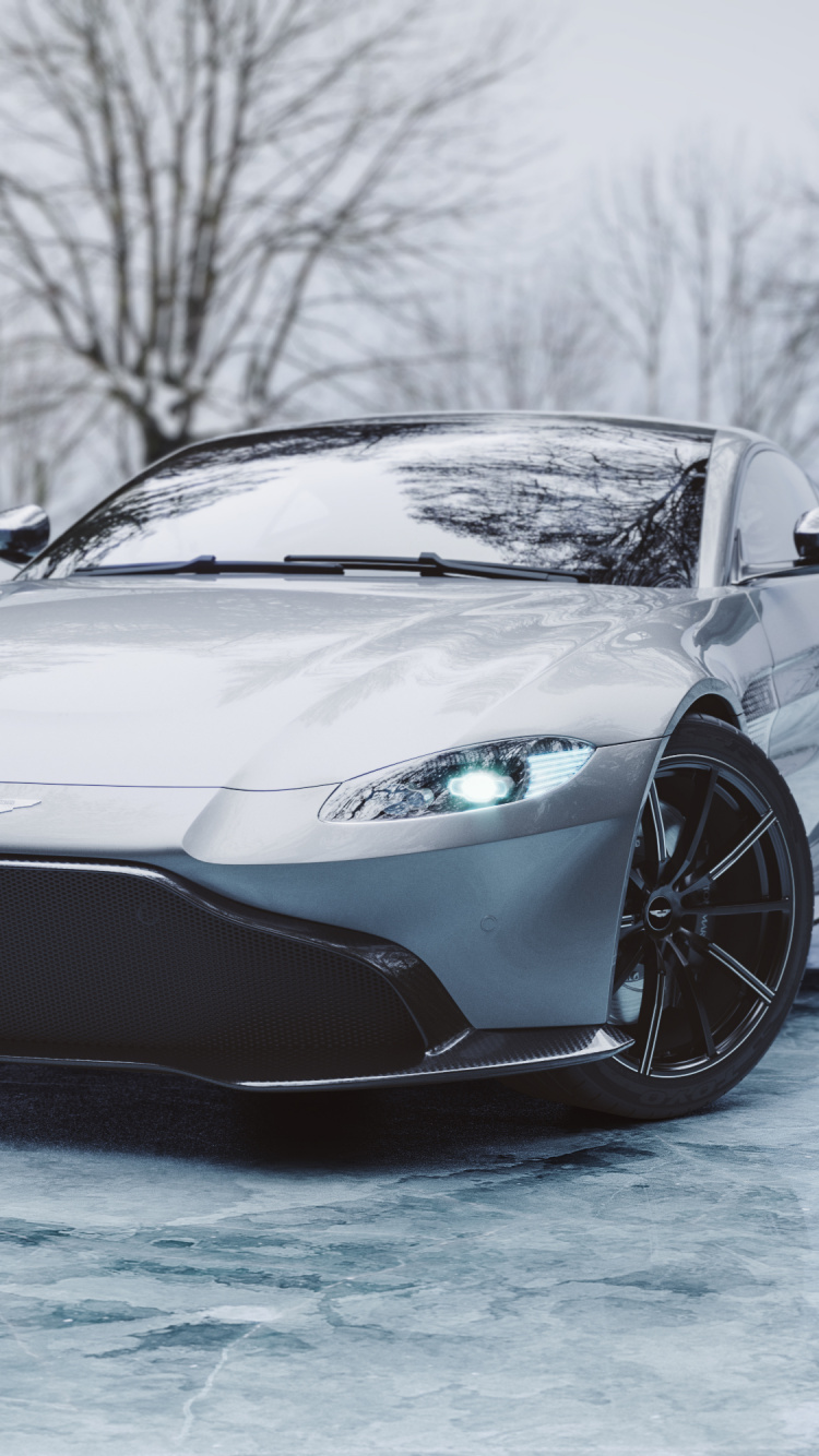 Обои Астон Мартин, спорткар, авто, aston martin vantage, снег в разрешении 750x1334