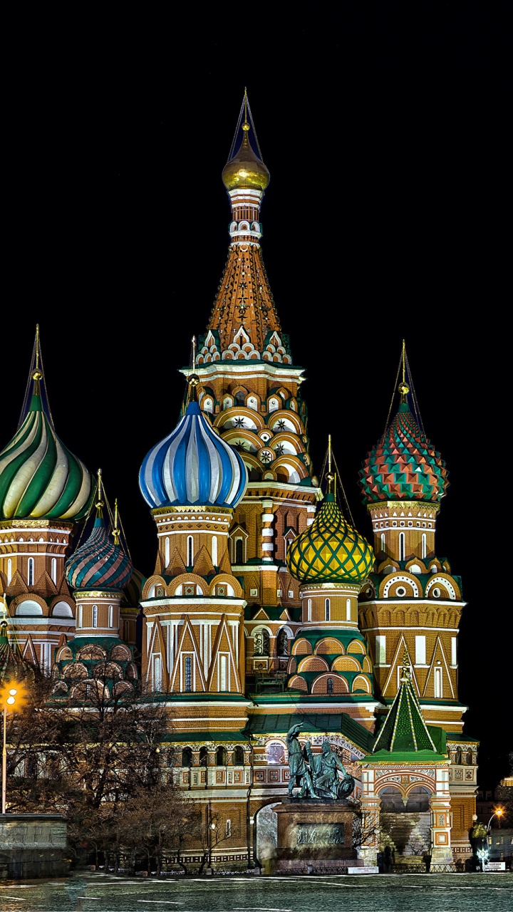 Обои собор, Красная площадь, ориентир, ночь, город в разрешении 720x1280