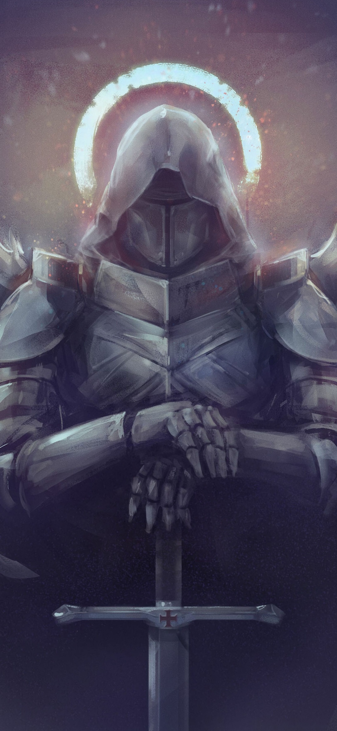 Обои архангел рыцарь, рыцарь, ангел, арт, мультфильм в разрешении 1125x2436