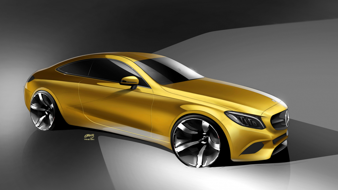 Обои авто, кузов купе, Mercedes с-класса золото, автомобиль среднего размера, спортивный автомобиль в разрешении 1366x768