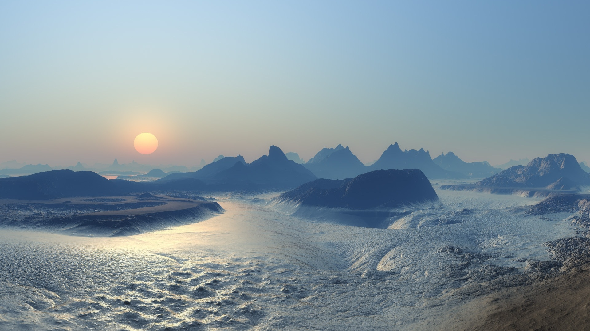 Обои утро, горизонт, море, Восход, ледник в разрешении 1920x1080