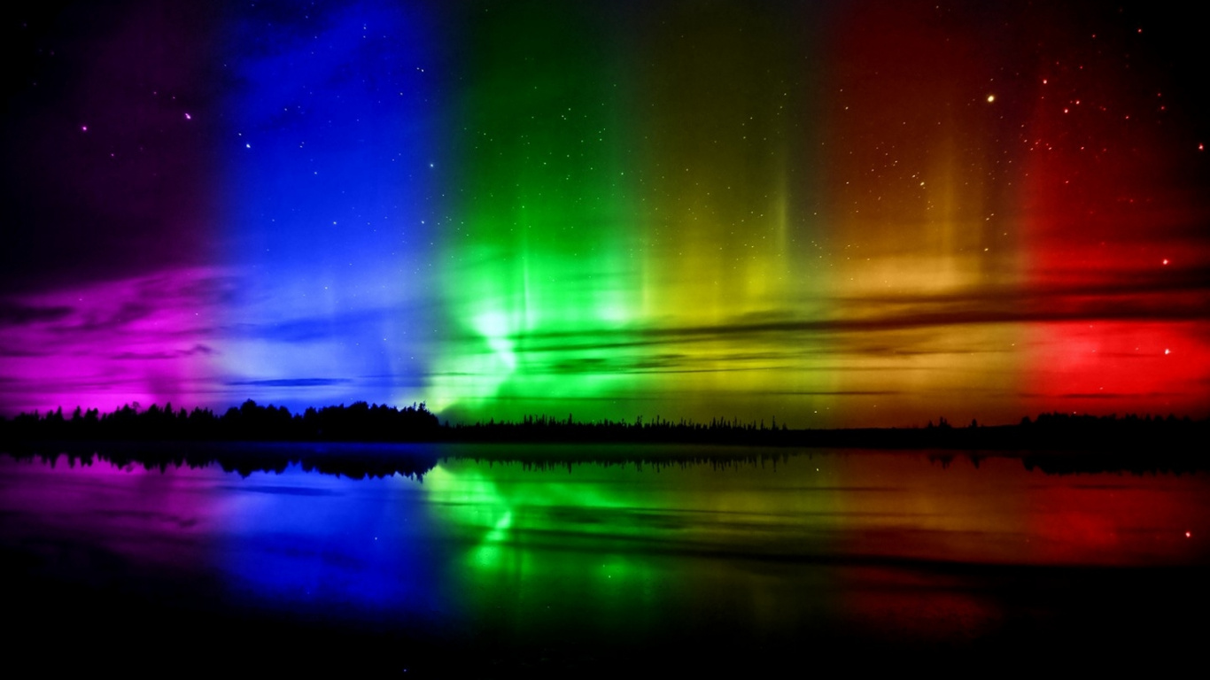 Обои Аврора, природа, отражение, свет, атмосфера в разрешении 1366x768