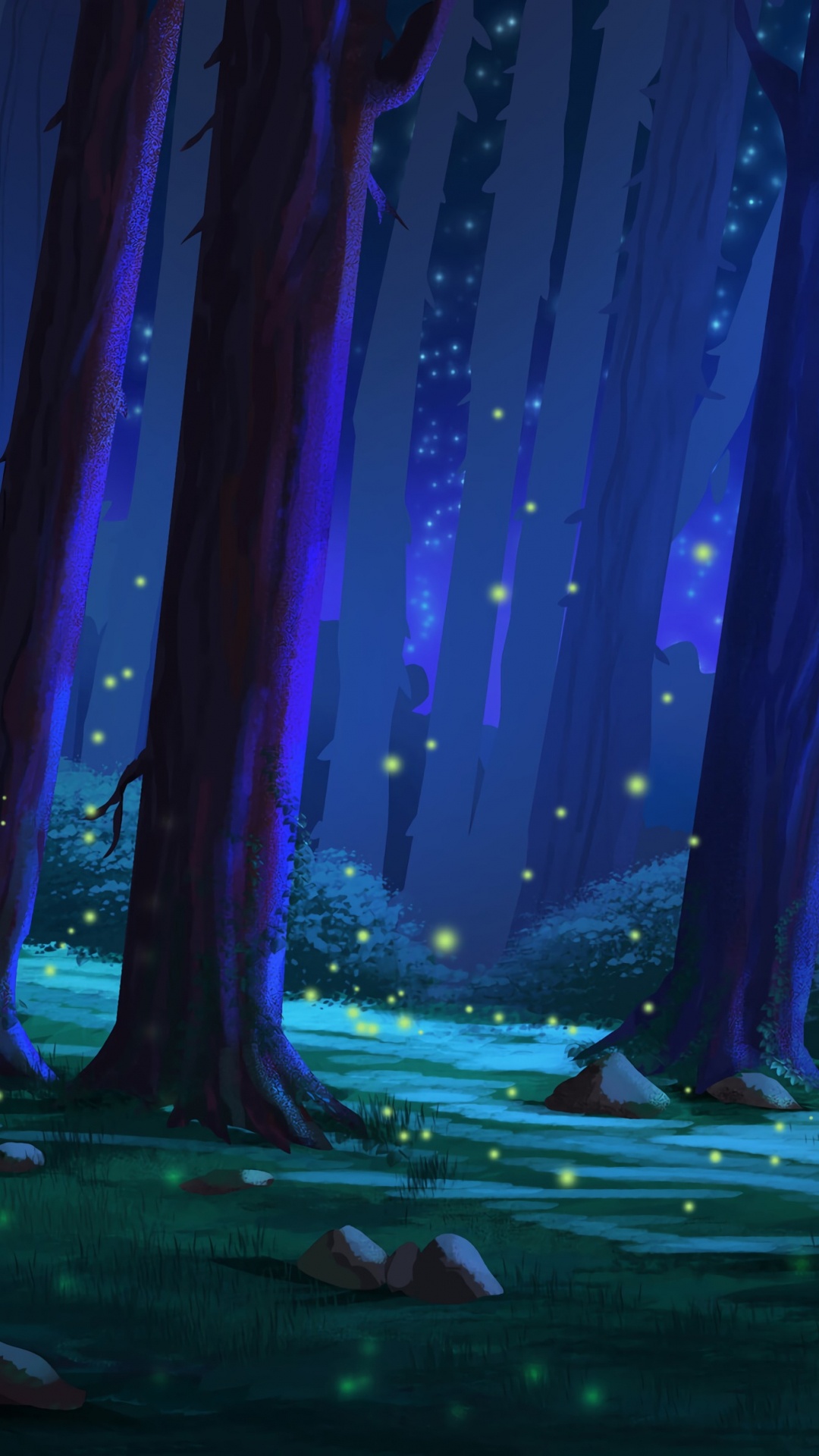 Обои окружающая среда, ночь, синий, лес, вода в разрешении 1080x1920