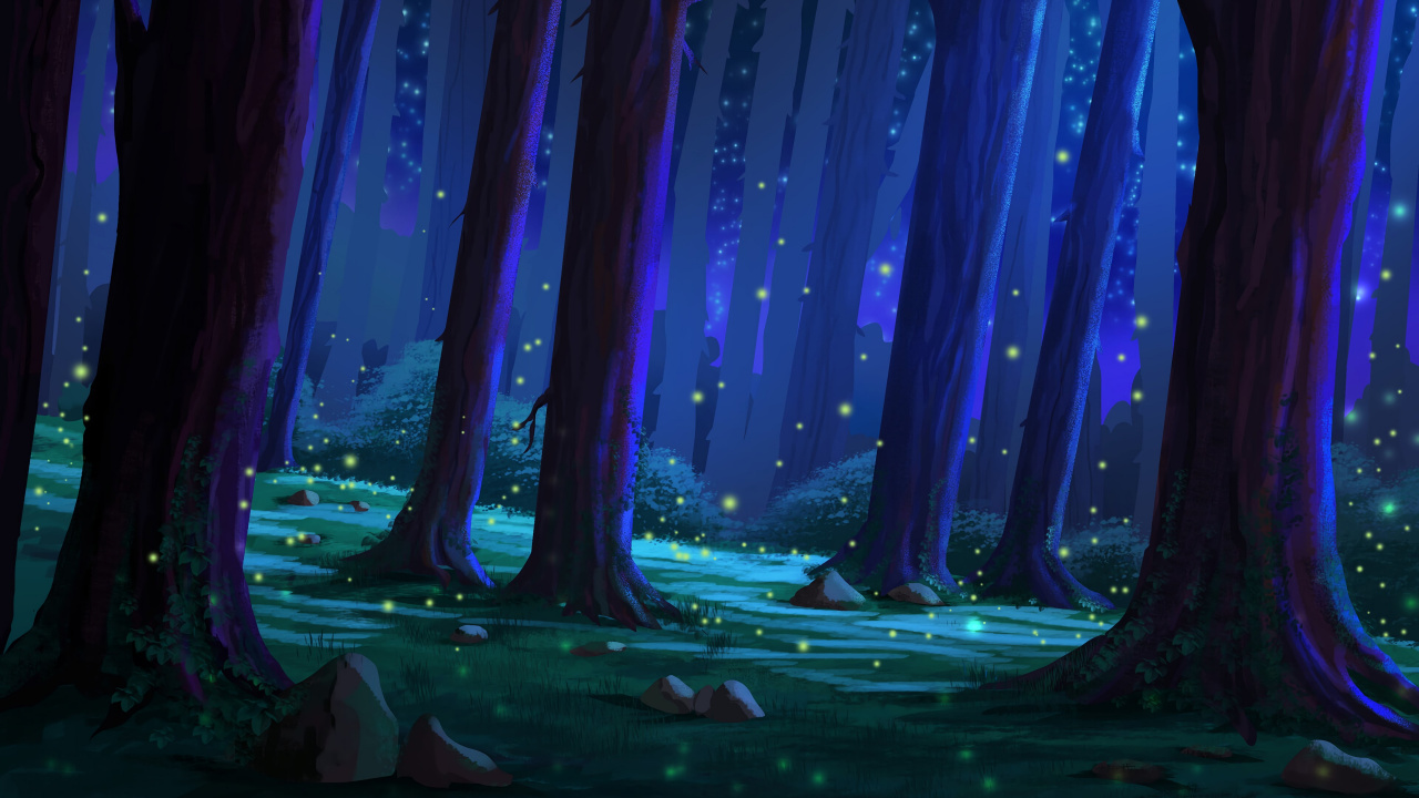 Обои окружающая среда, ночь, синий, лес, вода в разрешении 1280x720