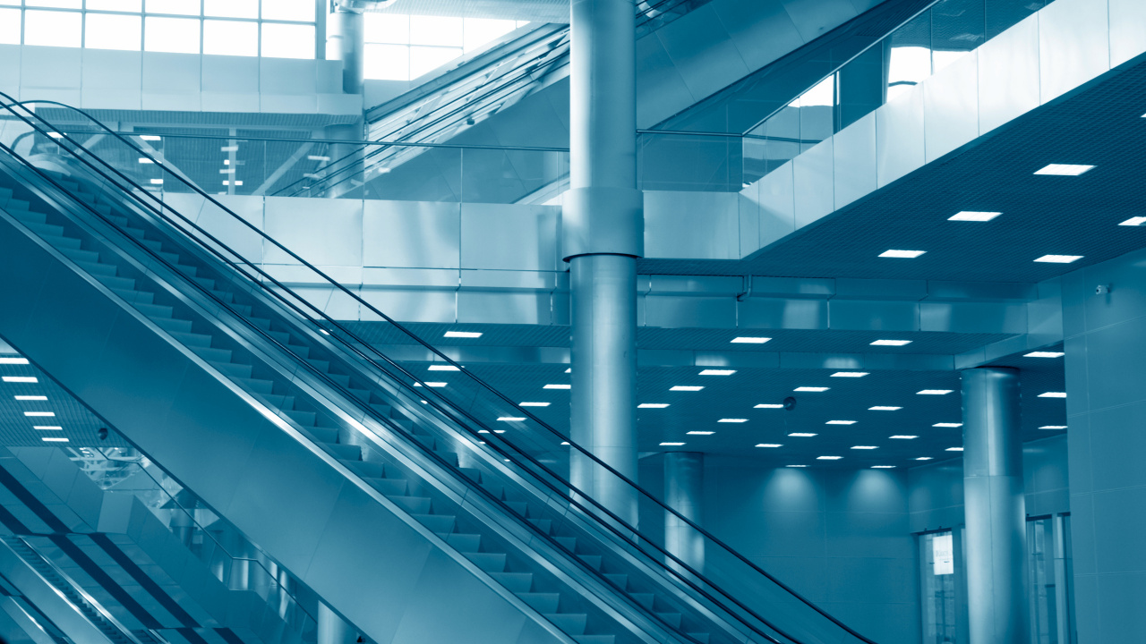 Обои подъемник, здание, эскалатор, архитектура, линия в разрешении 1280x720