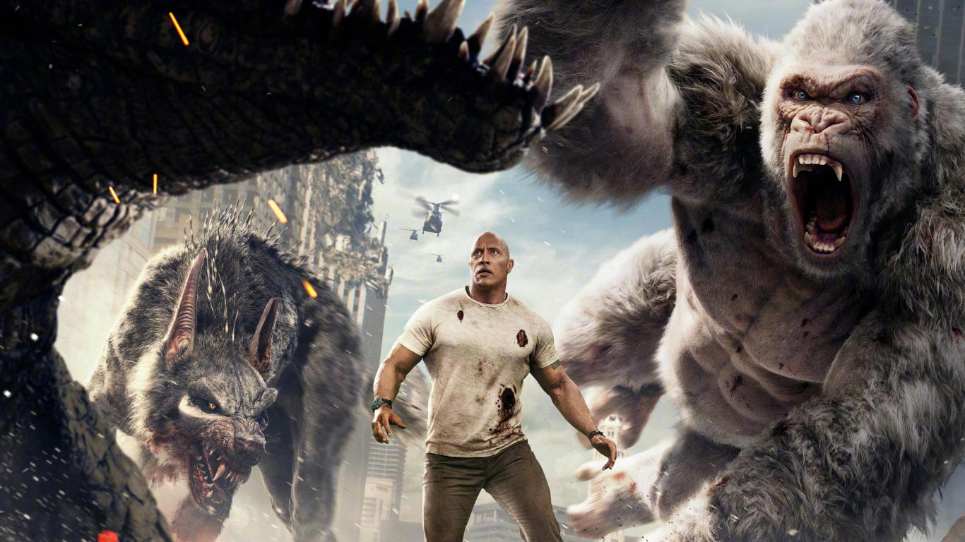 Обои Rampage кино, фильм критика, оборотень, горилла, ютуб в разрешении 1366x768