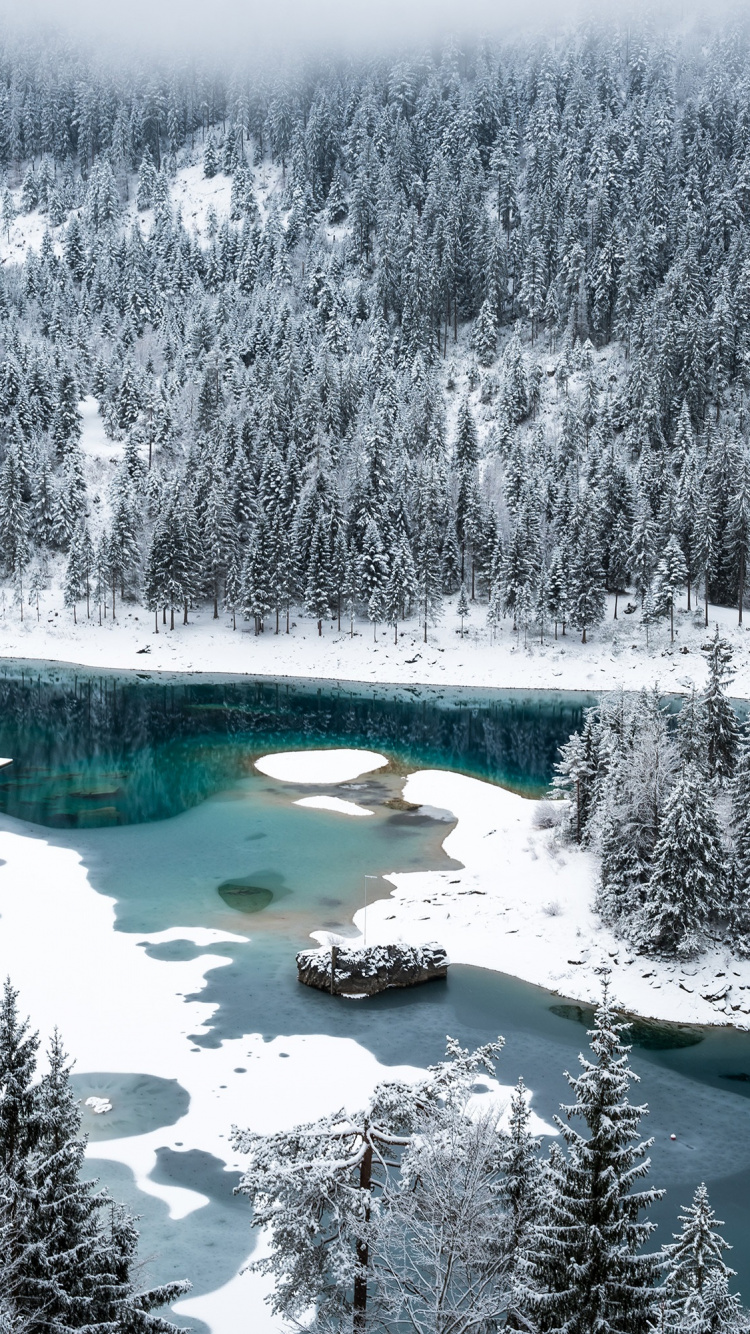 Обои Каума, снег, зима, природа, озеро в разрешении 750x1334