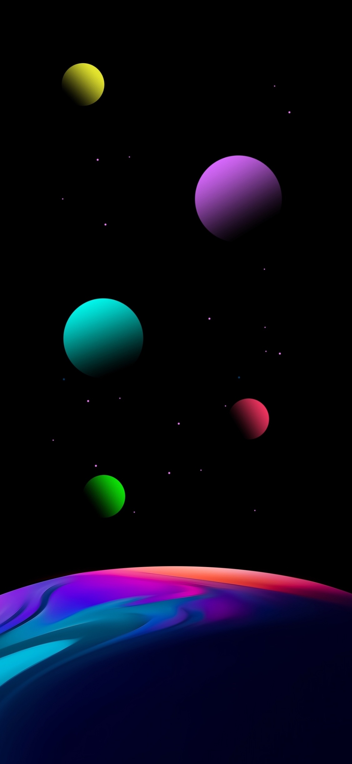 Обои атмосфера, семь хрустальных шаров, свет, природа, черный в разрешении 1125x2436