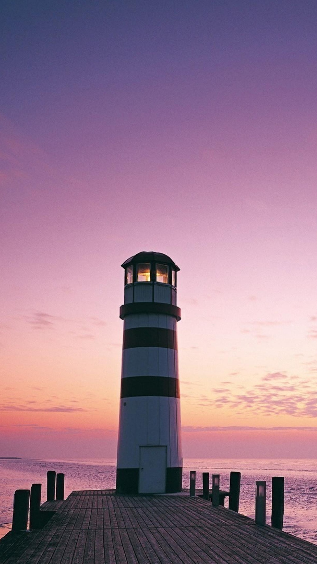 Обои закат, горизонт, море, Маяк, сумрак в разрешении 1080x1920