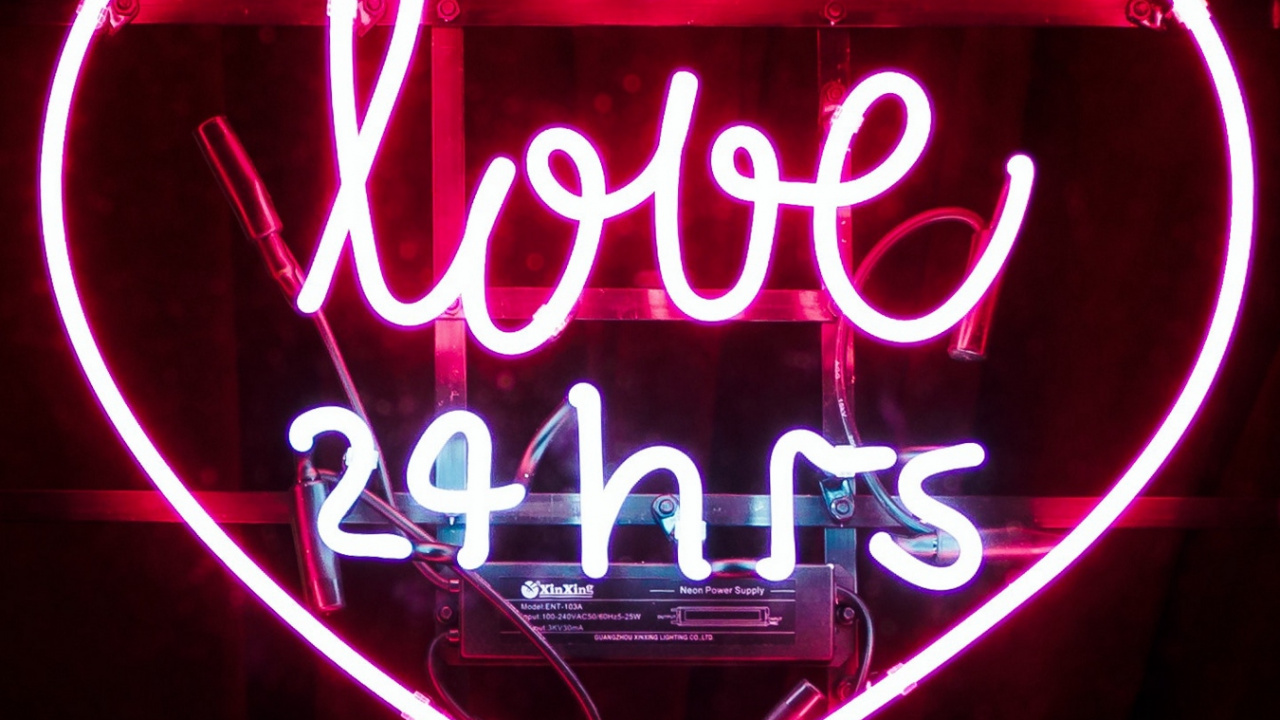 Обои неоновая вывеска, орган, розовый, линия, пурпурный цвет в разрешении 1280x720