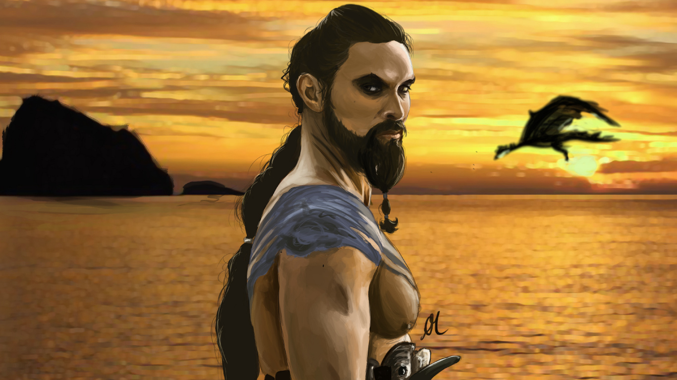 Обои арт, человек, пейзаж, анимация, вымышленный персонаж в разрешении 1366x768