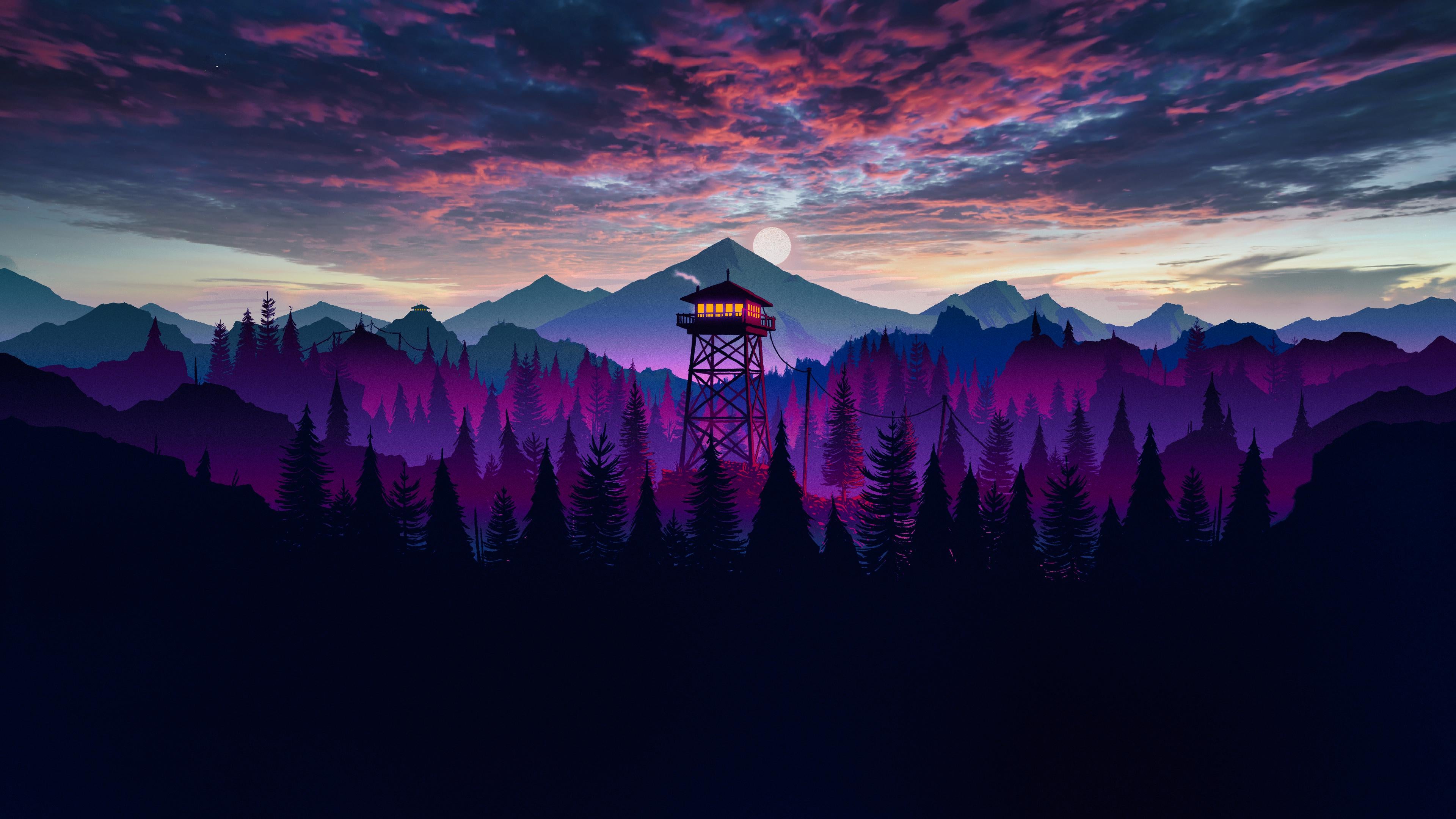 Обои Firewatch, облако, атмосфера, пурпур, природный ландшафт в разрешении 3840x2160