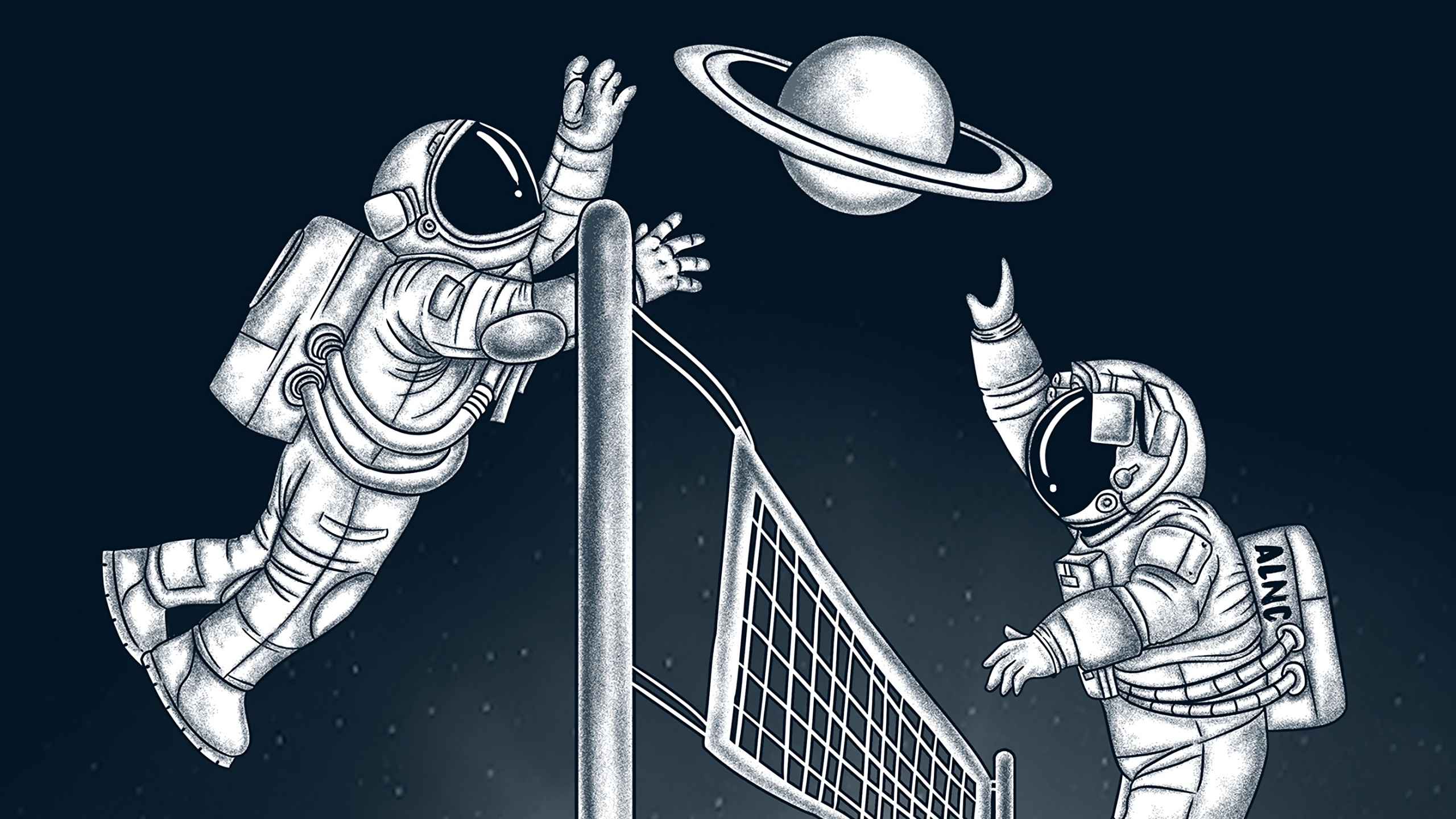 Обои астронавт, иллюстрация, баскетболист, космос, астроном в разрешении 2560x1440