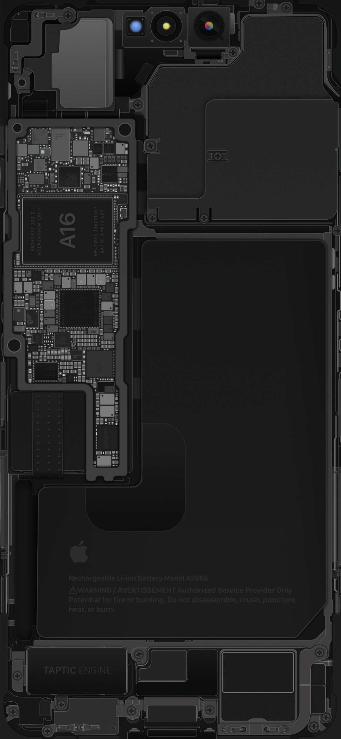 Обои iPhone 14 Pro schematic – Space Black в разрешении 1125x2436