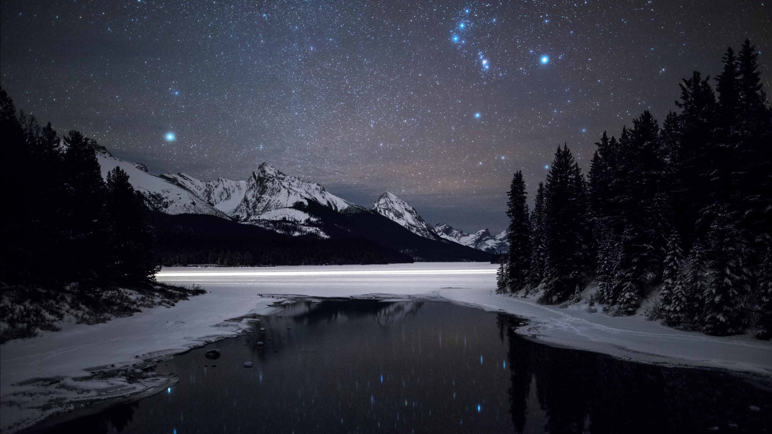 Обои Джаспер, озеро maligne, национальный парк, природа, снег в разрешении 2560x1440