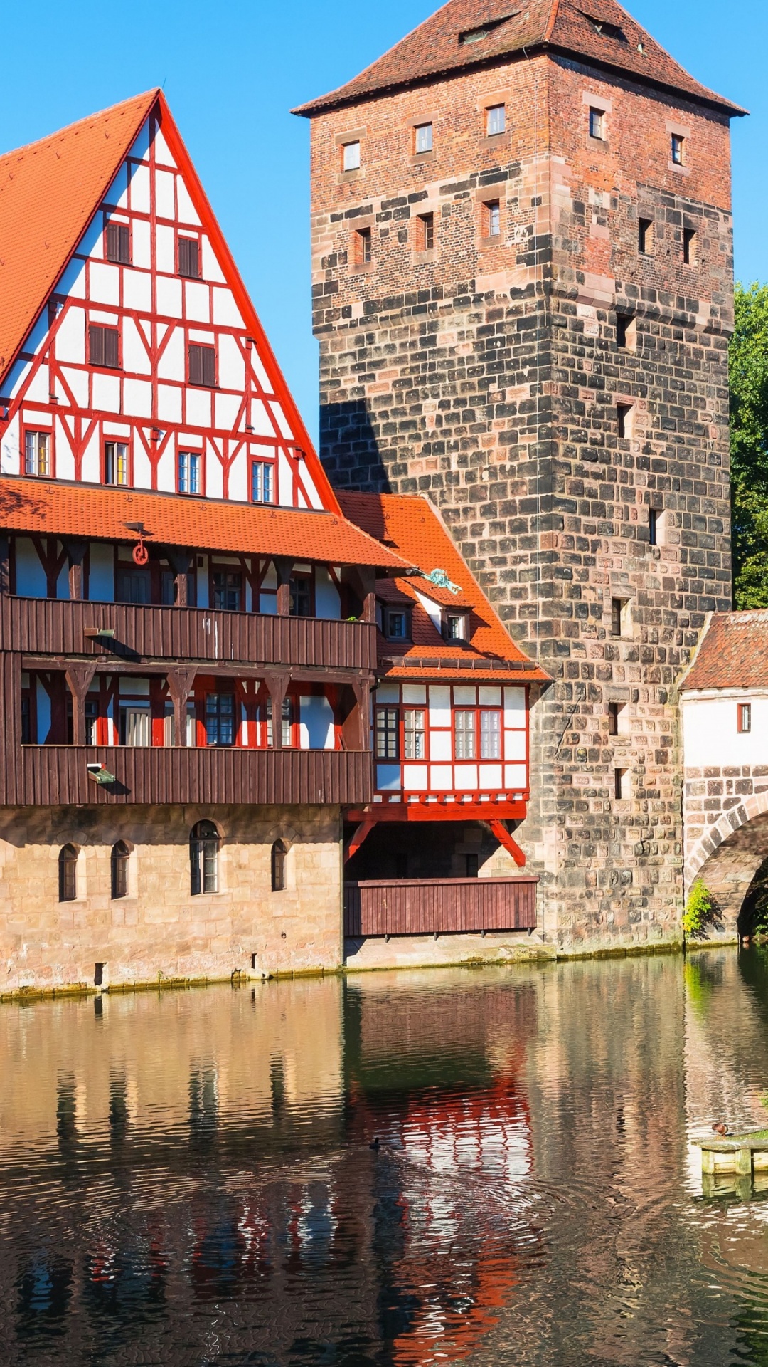 Обои Пегниц, Henkersteg, водный путь, отражение, канал в разрешении 1080x1920