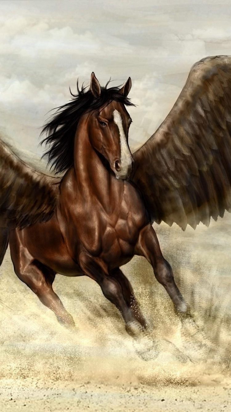 Обои конь, Пегас, жеребец, грива, мифология в разрешении 750x1334