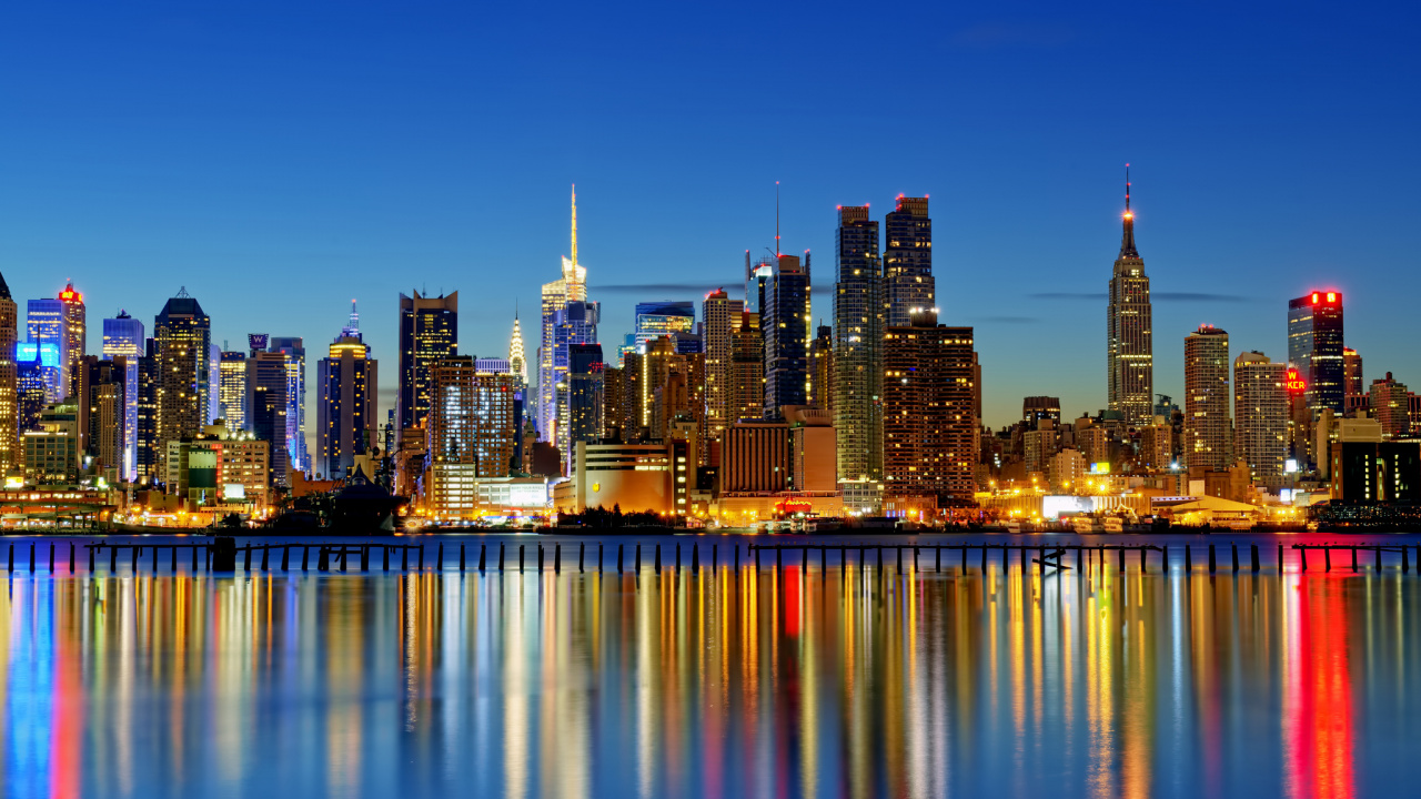 Обои город, городской пейзаж, линия горизонта, метрополия, отражение в разрешении 1280x720