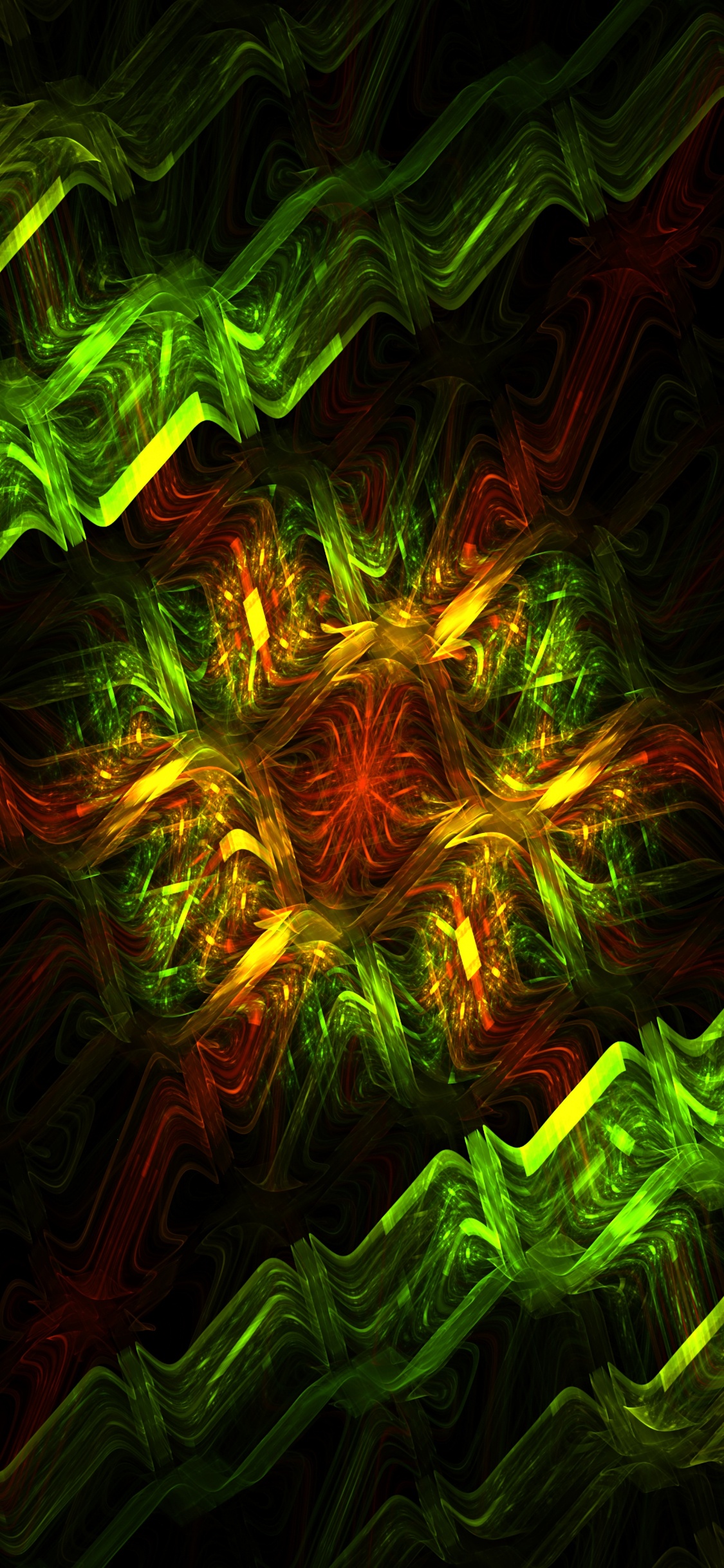Обои фрактал, абстракция, фрактальное искусство, зеленый, свет в разрешении 1125x2436