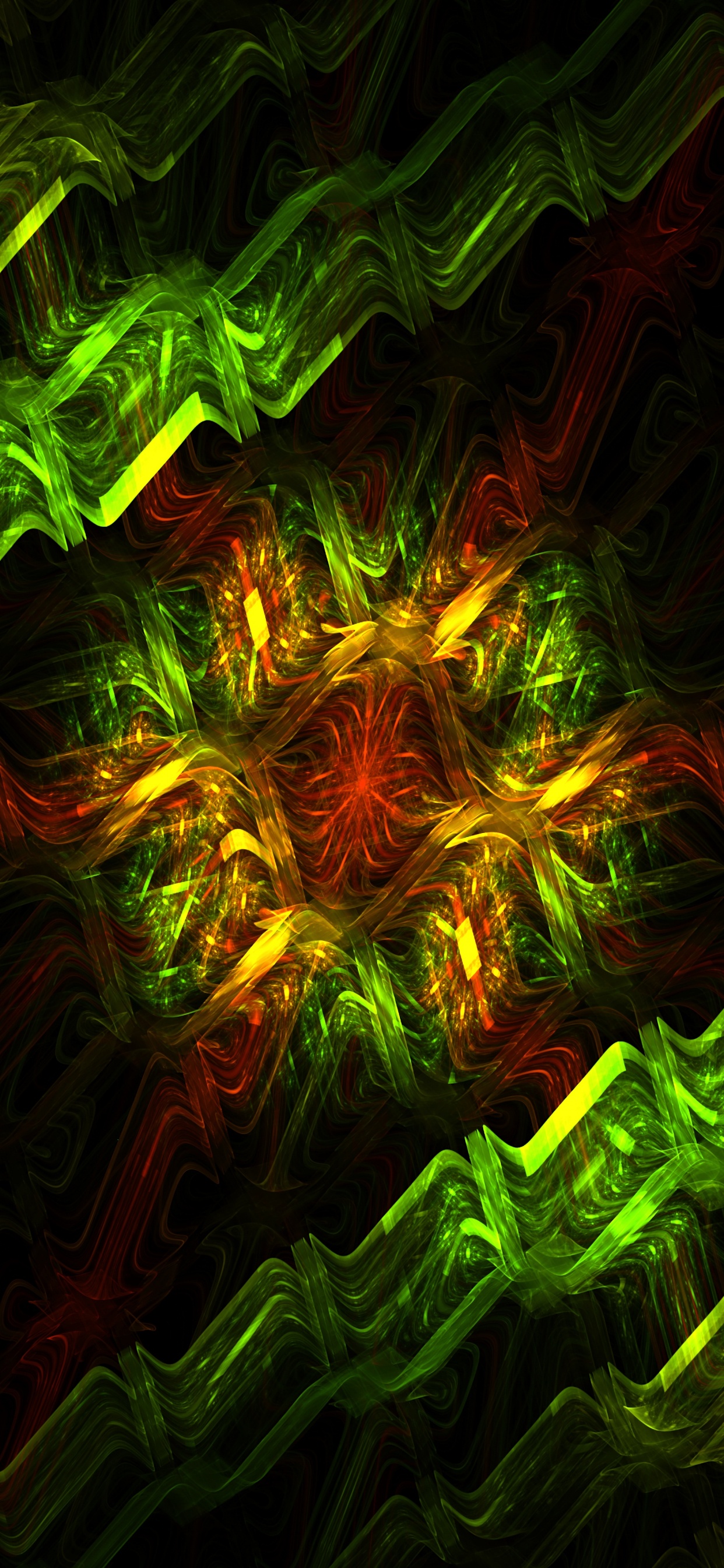 Обои фрактал, абстракция, фрактальное искусство, зеленый, свет в разрешении 1242x2688