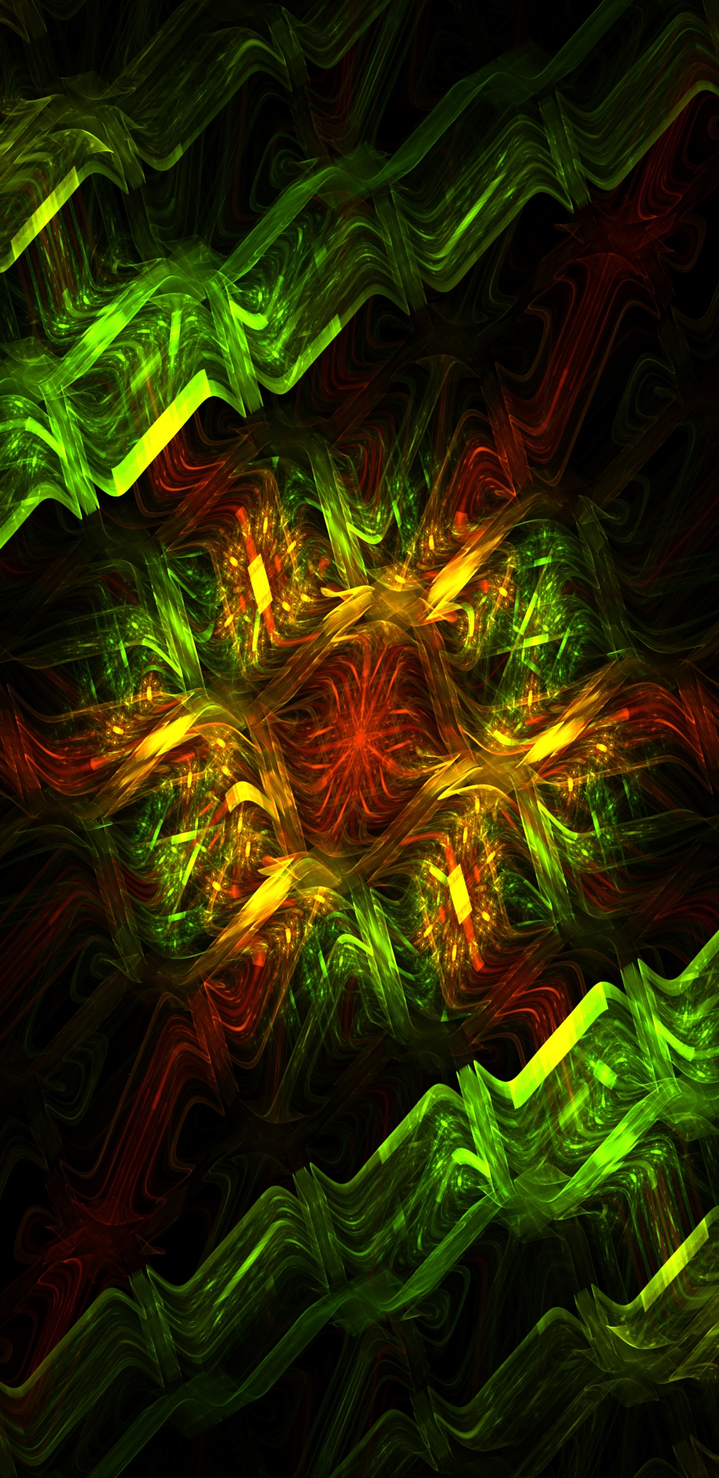 Обои фрактал, абстракция, фрактальное искусство, зеленый, свет в разрешении 1440x2960