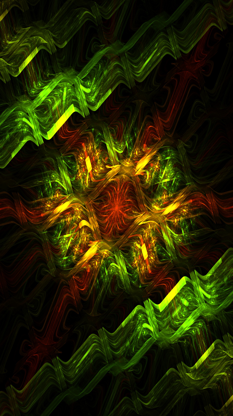 Обои фрактал, абстракция, фрактальное искусство, зеленый, свет в разрешении 750x1334