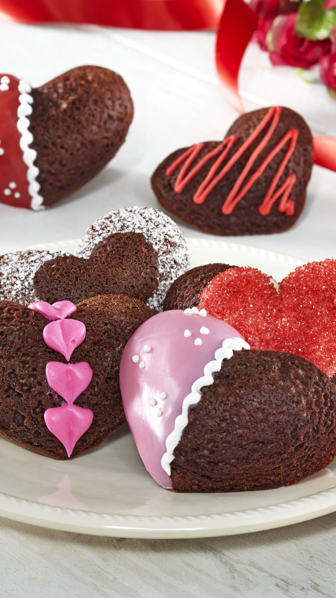 Обои шоколадный торт, День Святого Валентина, шоколад, пища, сердце в разрешении 1080x1920