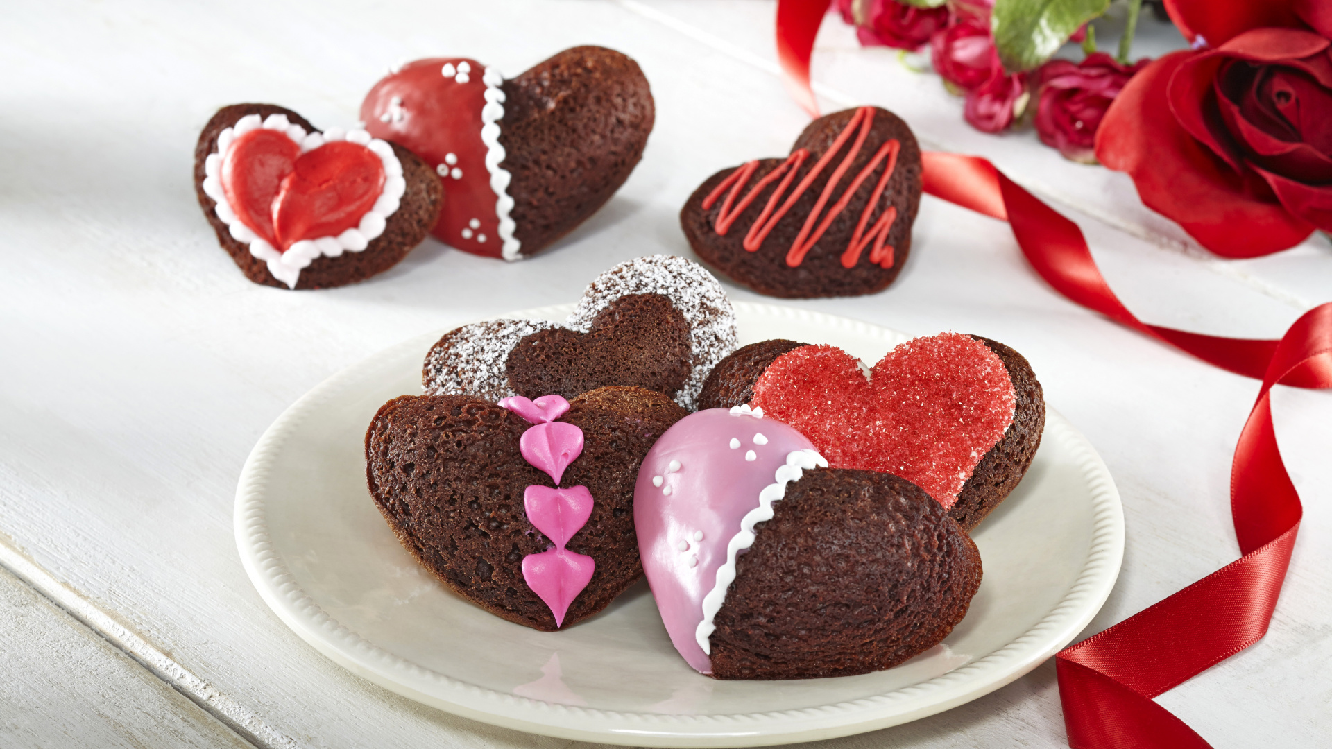 Обои шоколадный торт, День Святого Валентина, шоколад, пища, сердце в разрешении 1920x1080