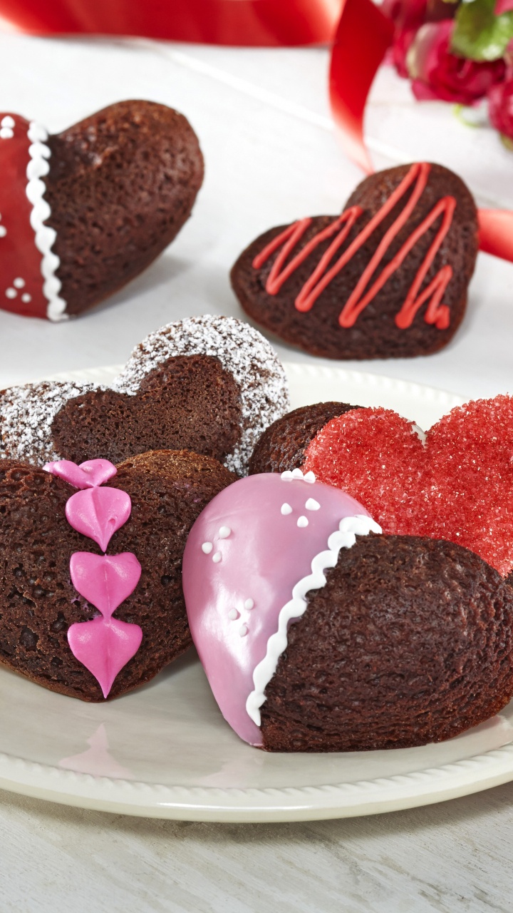 Обои шоколадный торт, День Святого Валентина, шоколад, пища, сердце в разрешении 720x1280