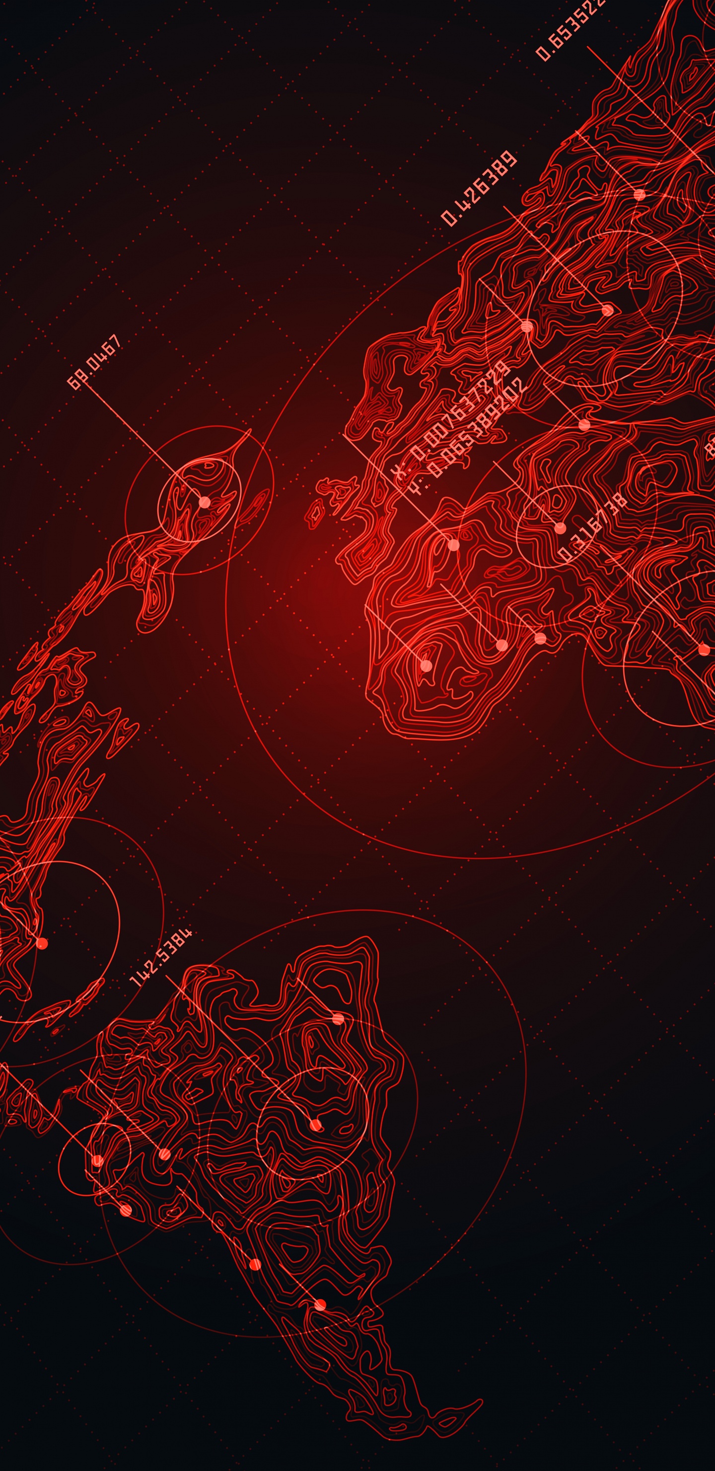 Обои фрактальное искусство, арт, автомобильное освещение, красный цвет, Визуальный эффект освещения в разрешении 1440x2960