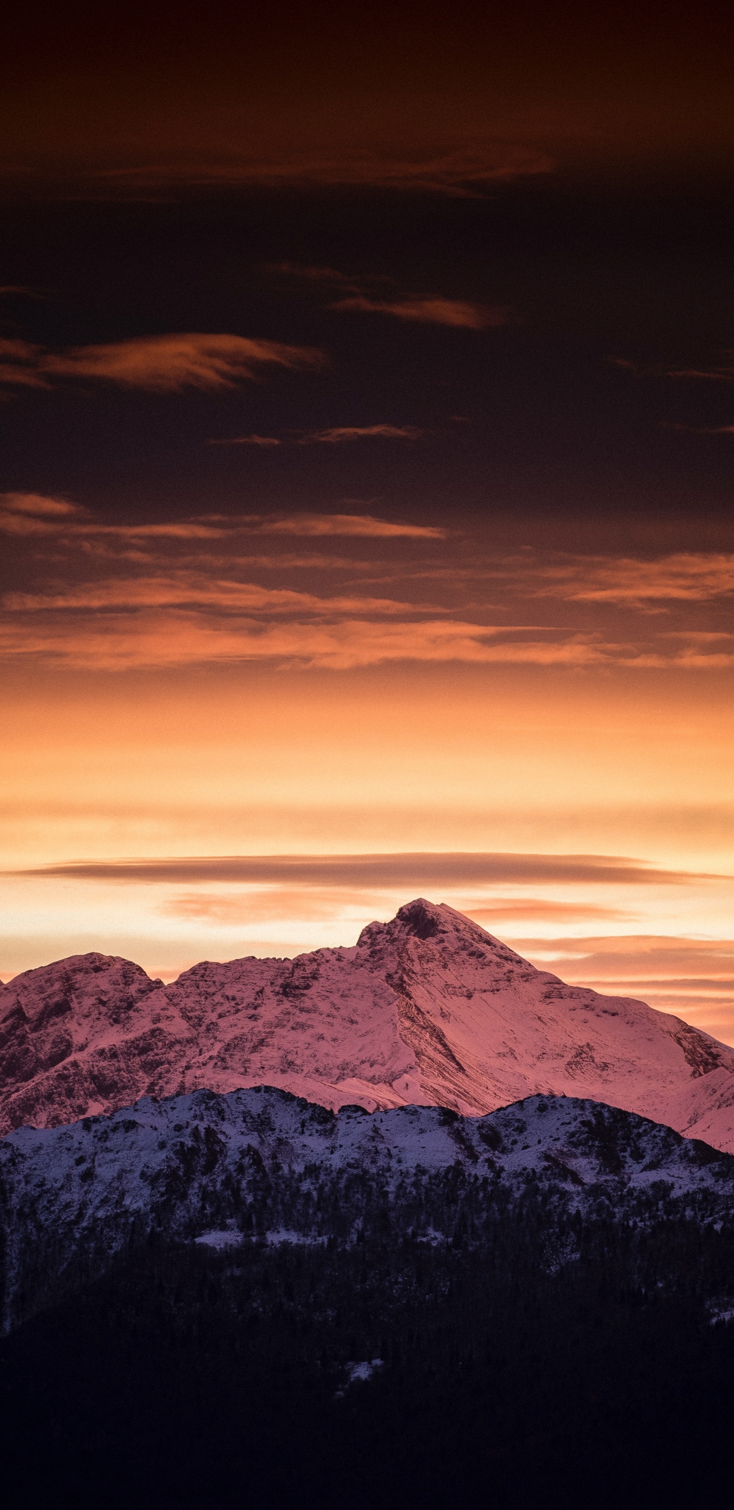 Обои гора, горный рельеф, послесвечение, облако, горный хребет в разрешении 1440x2960
