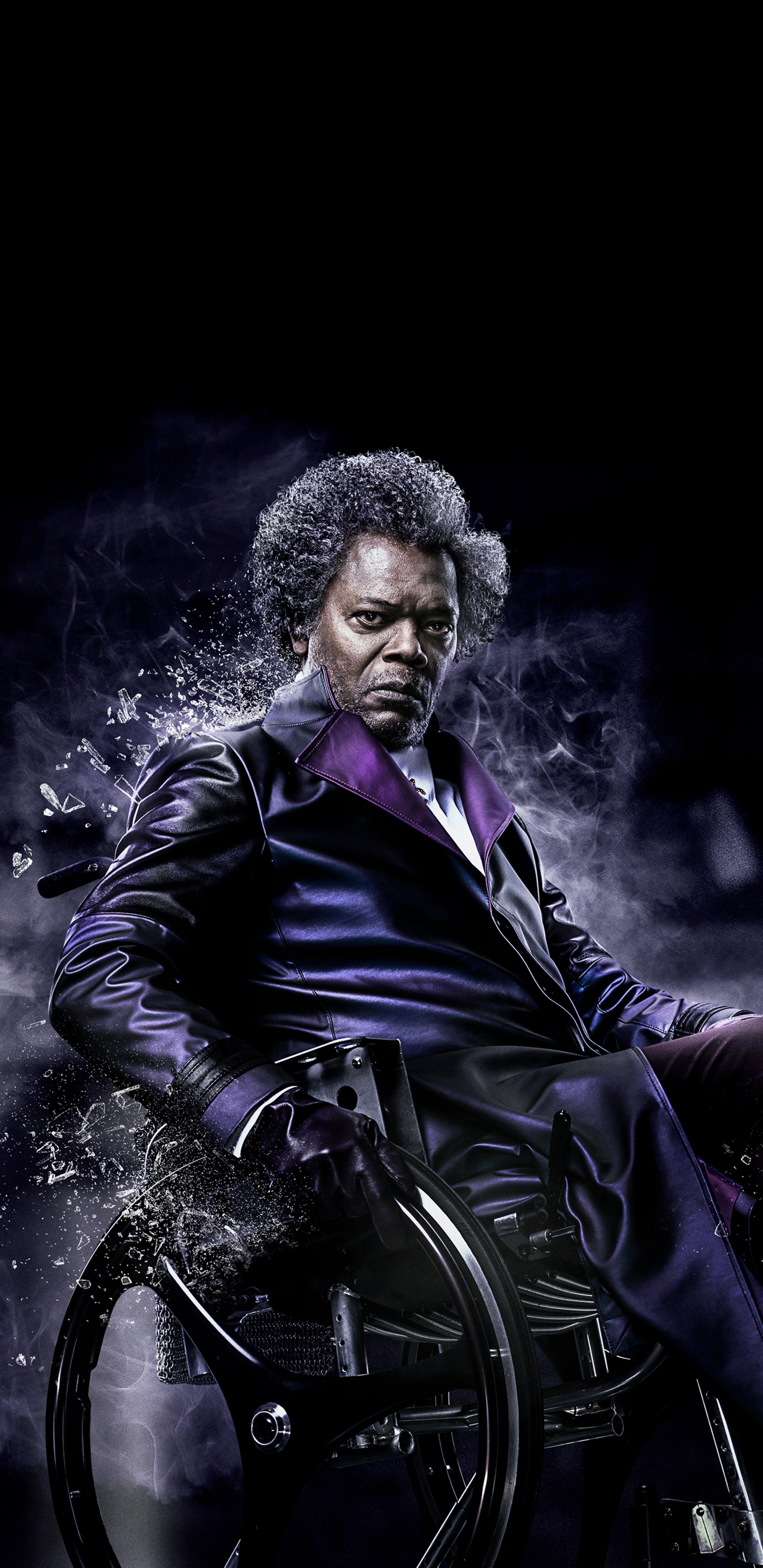 Обои Брюс Уиллис, стекло, Элайджа Прайс, Дэвид Данн, черный в разрешении 1440x2960