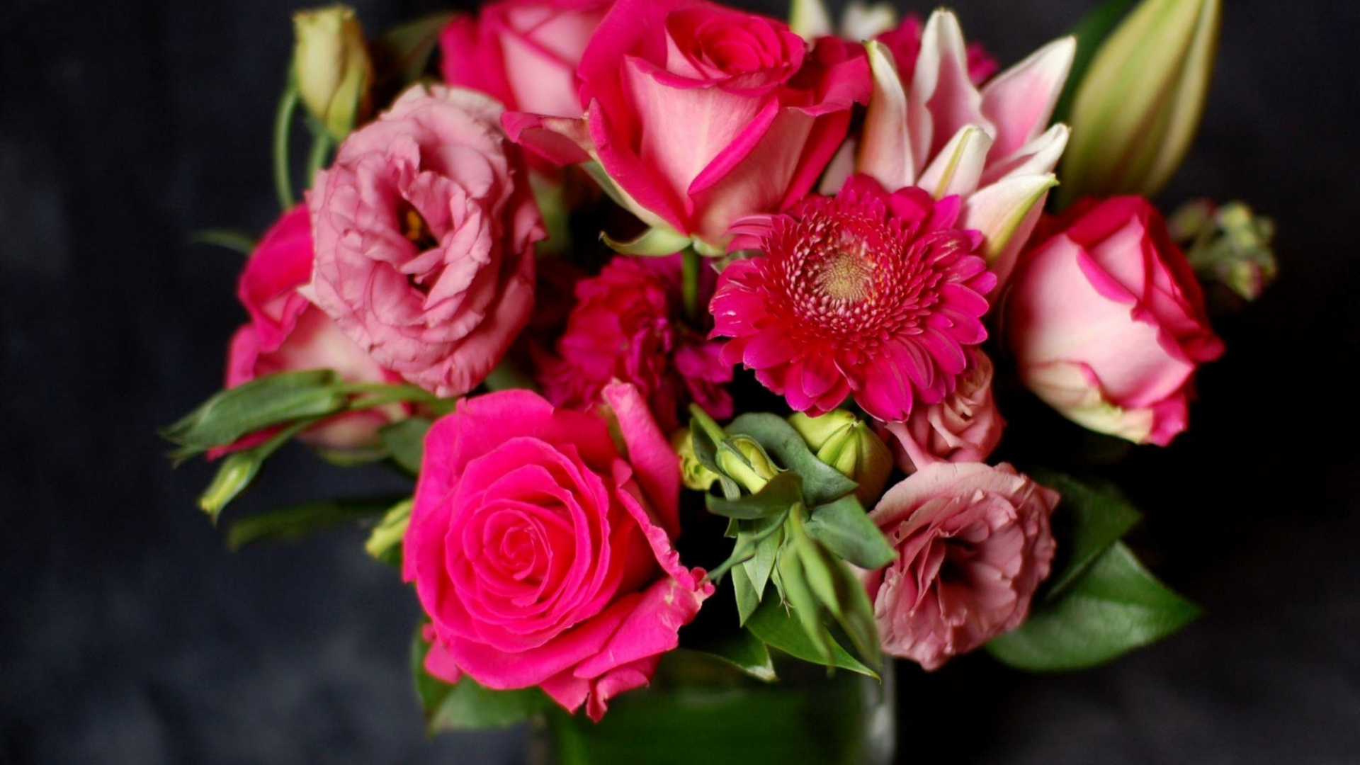 Обои сад роз, розовый, цветочный букет, срезанные цветы, флористики в разрешении 1920x1080