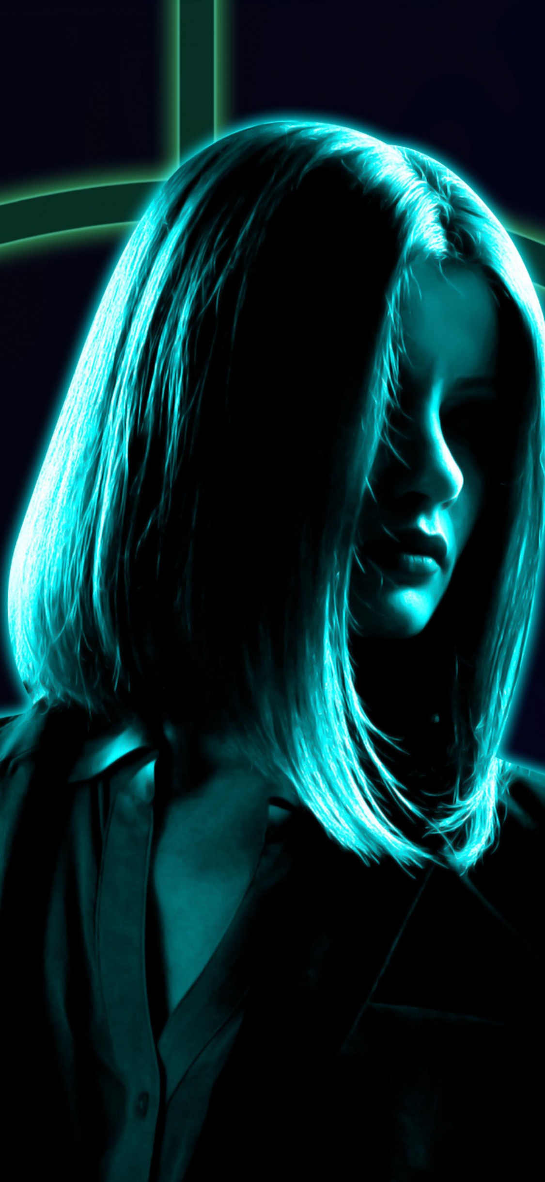 Обои зеленый, свет, Визуальный эффект освещения, неон, мелодия в разрешении 1125x2436