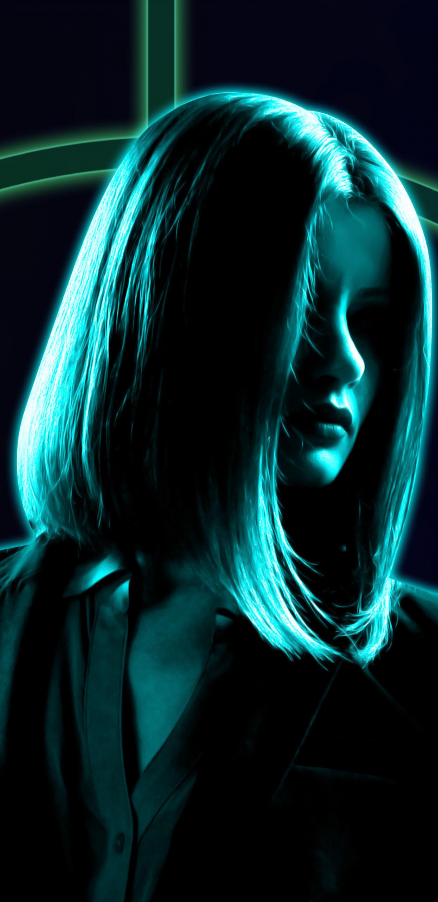 Обои зеленый, свет, Визуальный эффект освещения, неон, мелодия в разрешении 1440x2960