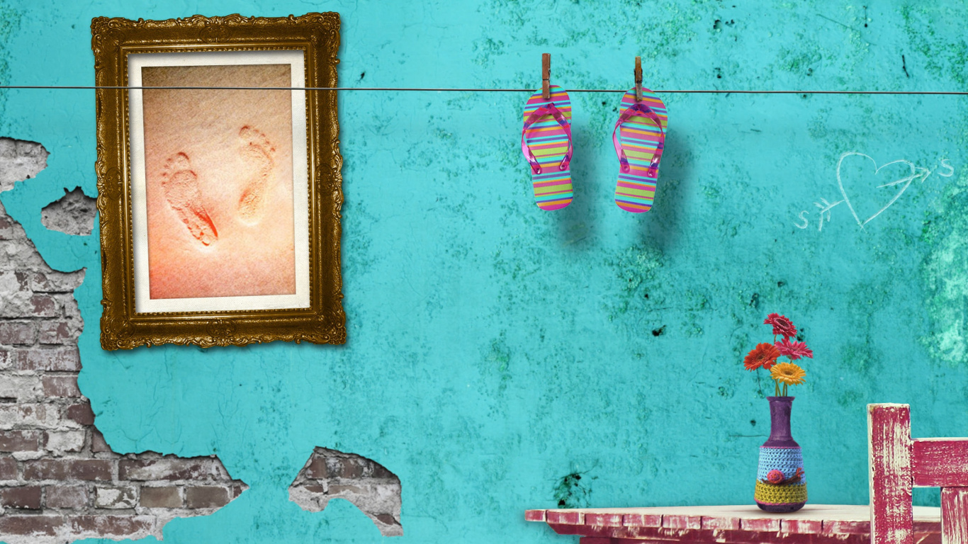 Обои лето, синий, зеленый, стена, розовый в разрешении 1366x768