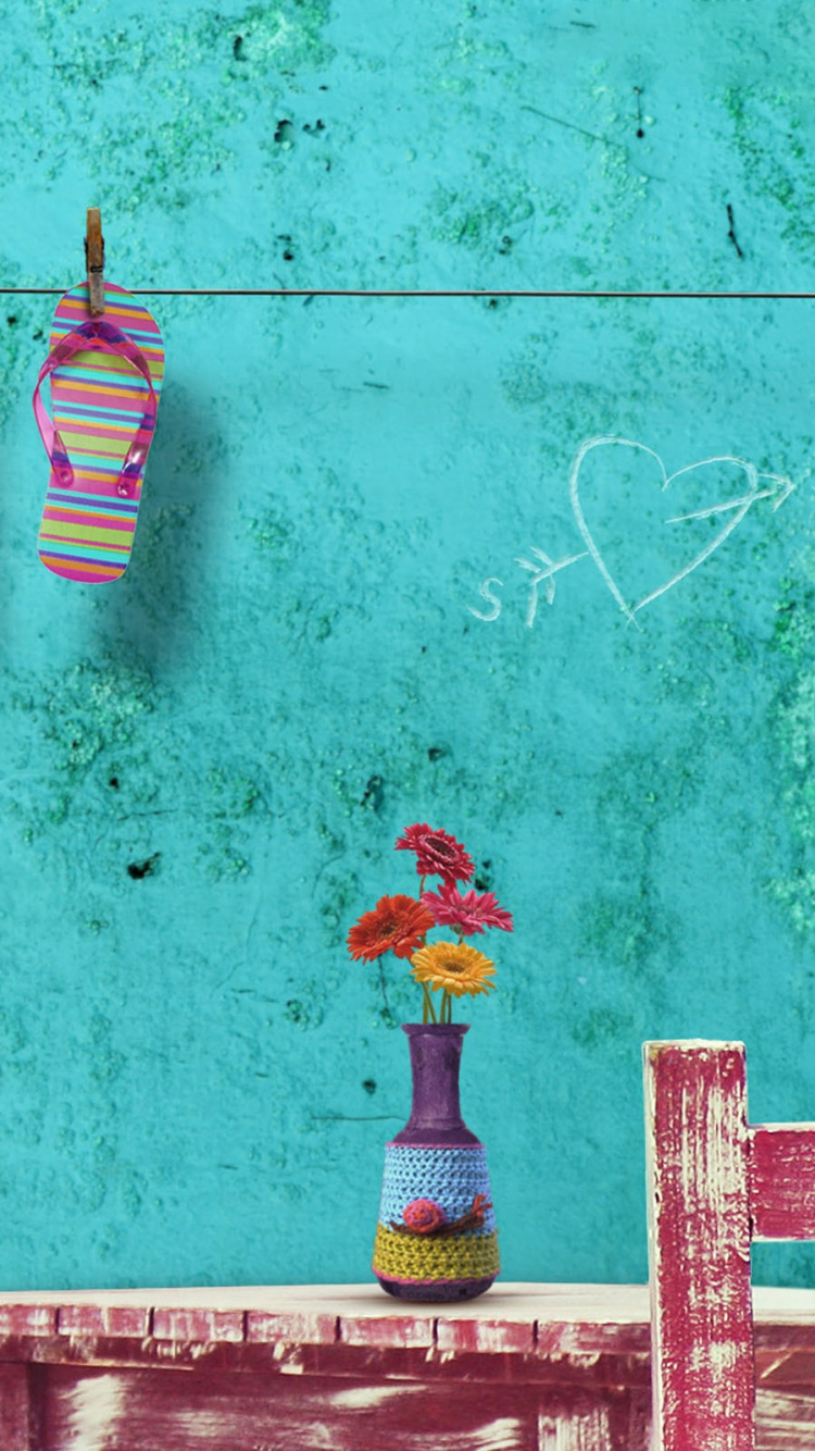 Обои лето, синий, зеленый, стена, розовый в разрешении 750x1334