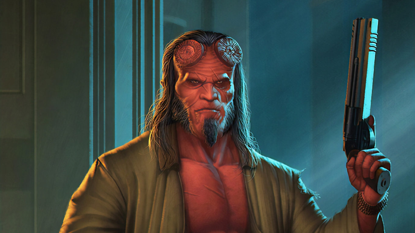 Обои хеллбой, комикс, комиксы, арт, волосы на лице в разрешении 1366x768