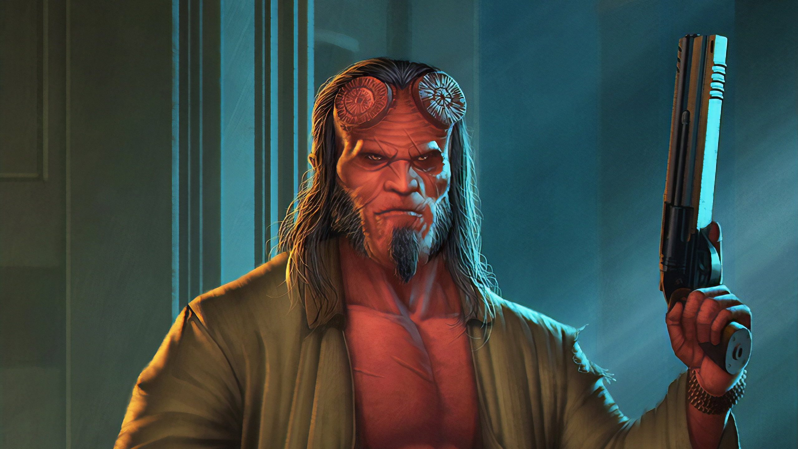 Обои хеллбой, комикс, комиксы, арт, волосы на лице в разрешении 2560x1440