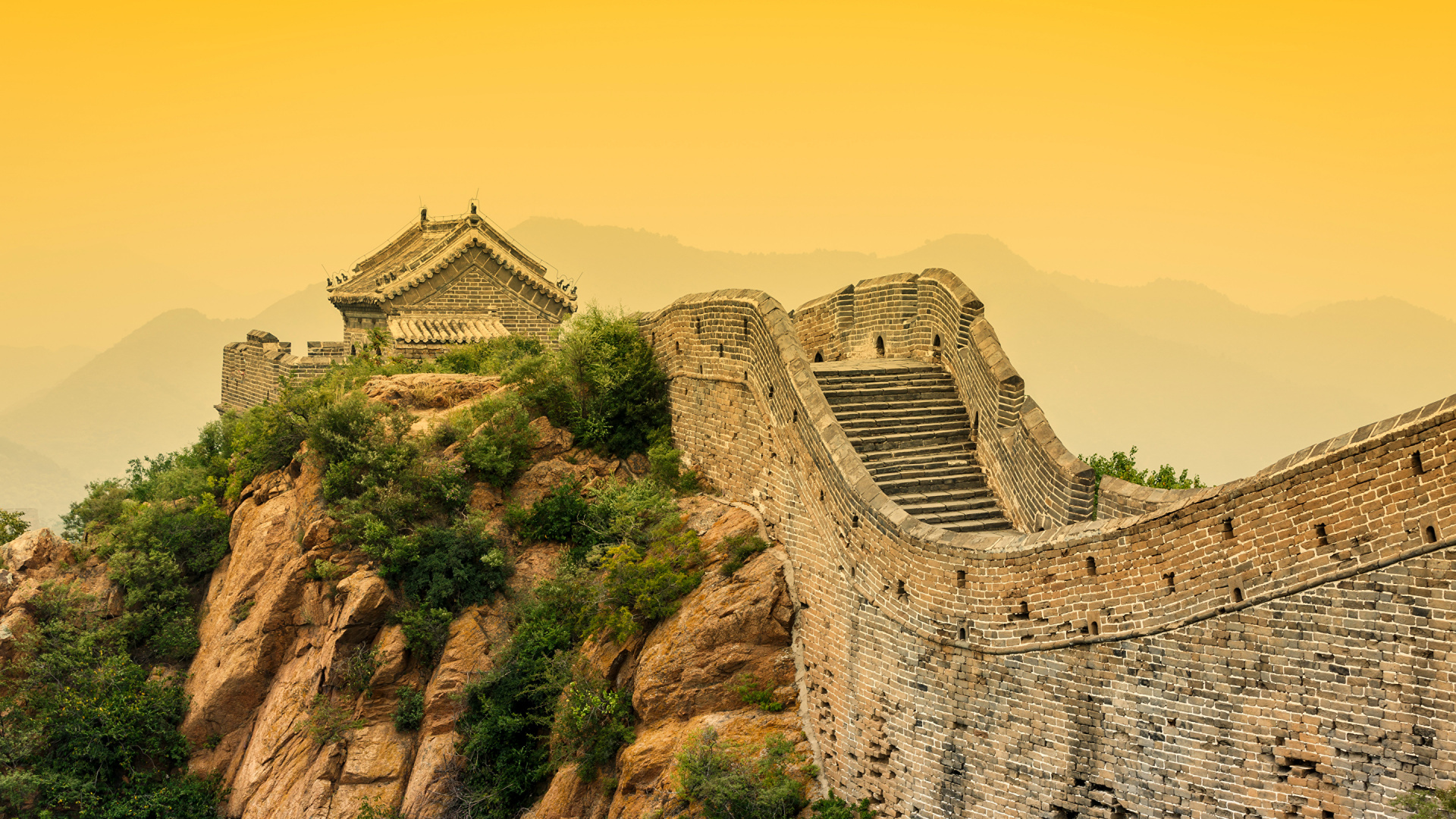 Обои великая Китайская стена, стена, ориентир, фортификация, историческое место в разрешении 1920x1080